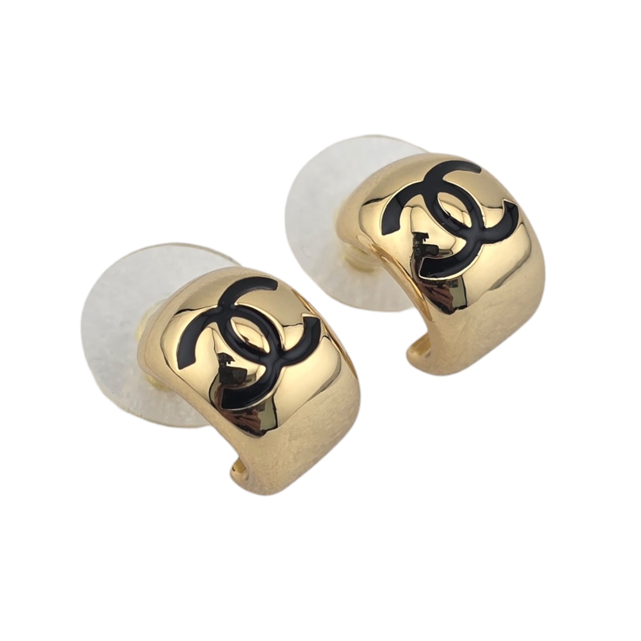 Chanel CC Metal Resin Stud Earrings Gold Black 2026 CHANEL