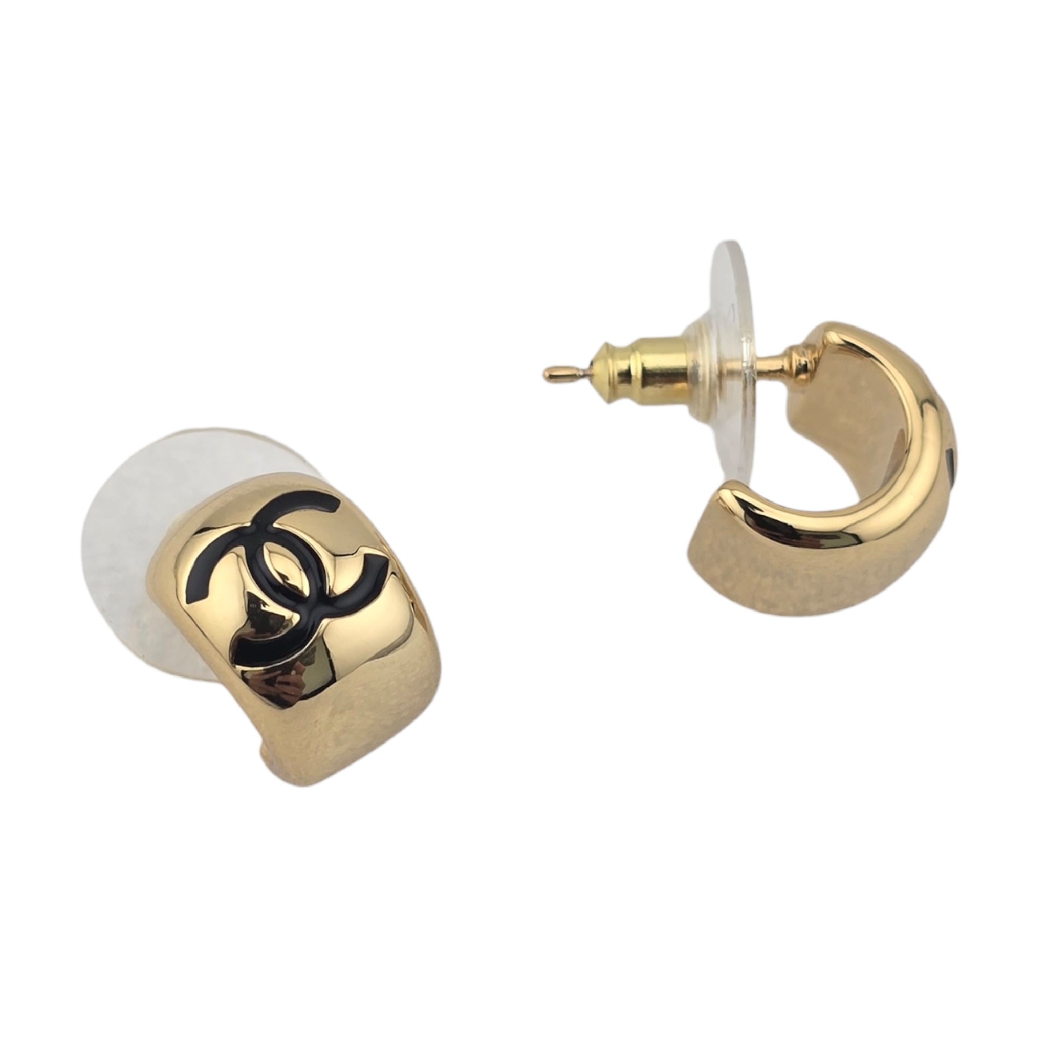 Chanel CC Metal Resin Stud Earrings Gold Black 2026 CHANEL