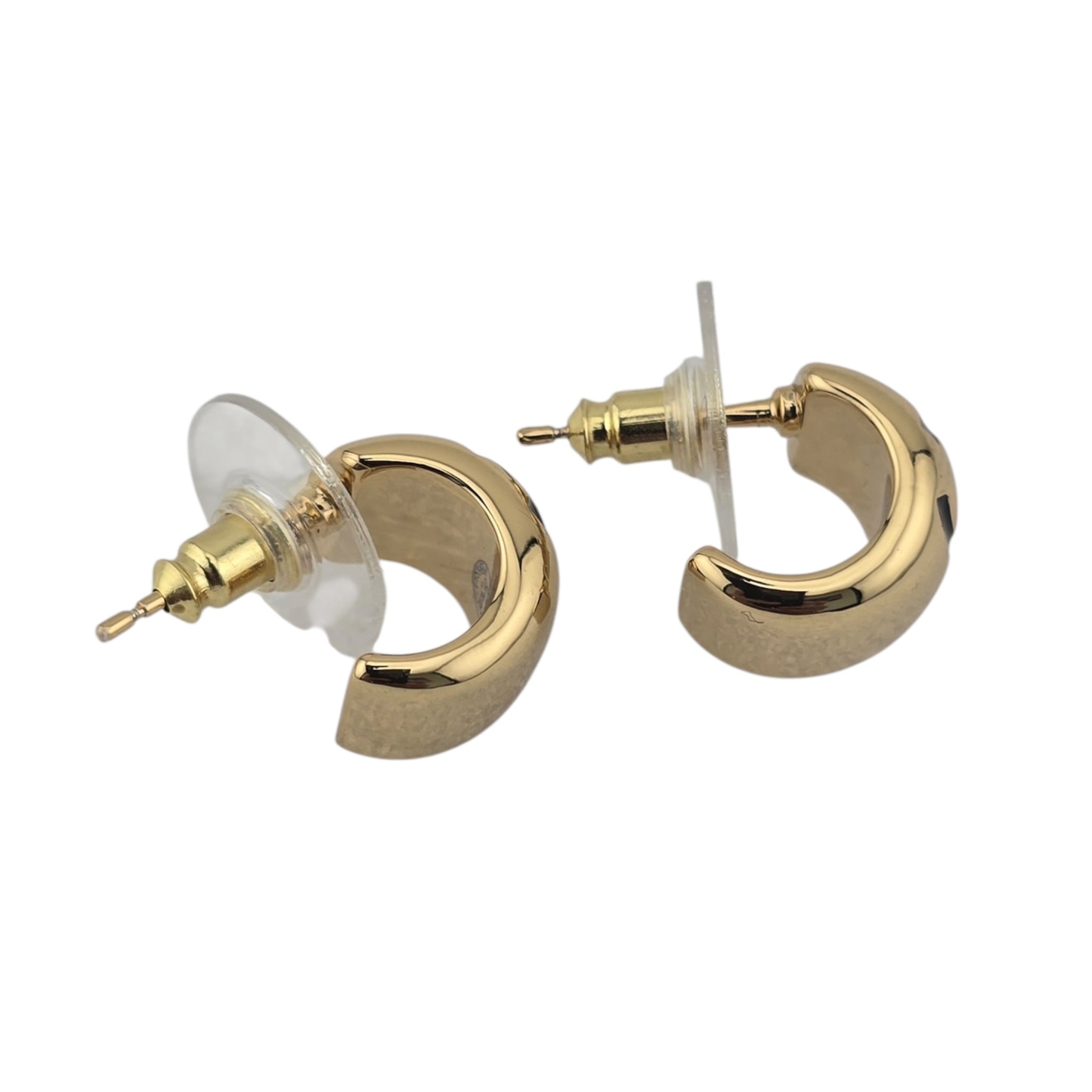 Chanel CC Metal Resin Stud Earrings Gold Black 2026 CHANEL