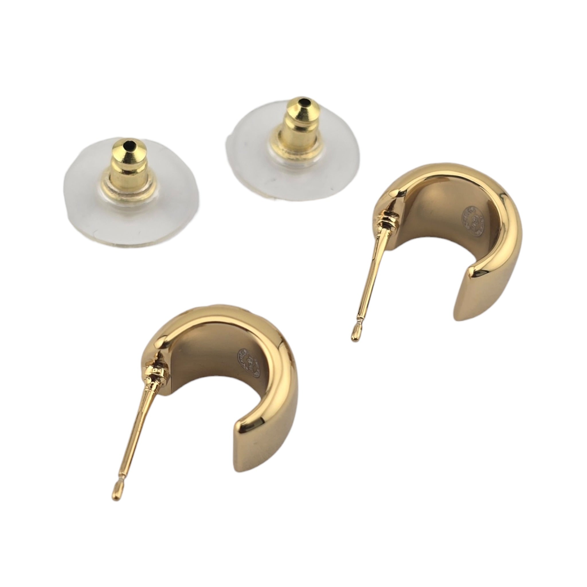Chanel CC Metal Resin Stud Earrings Gold Black 2026 CHANEL