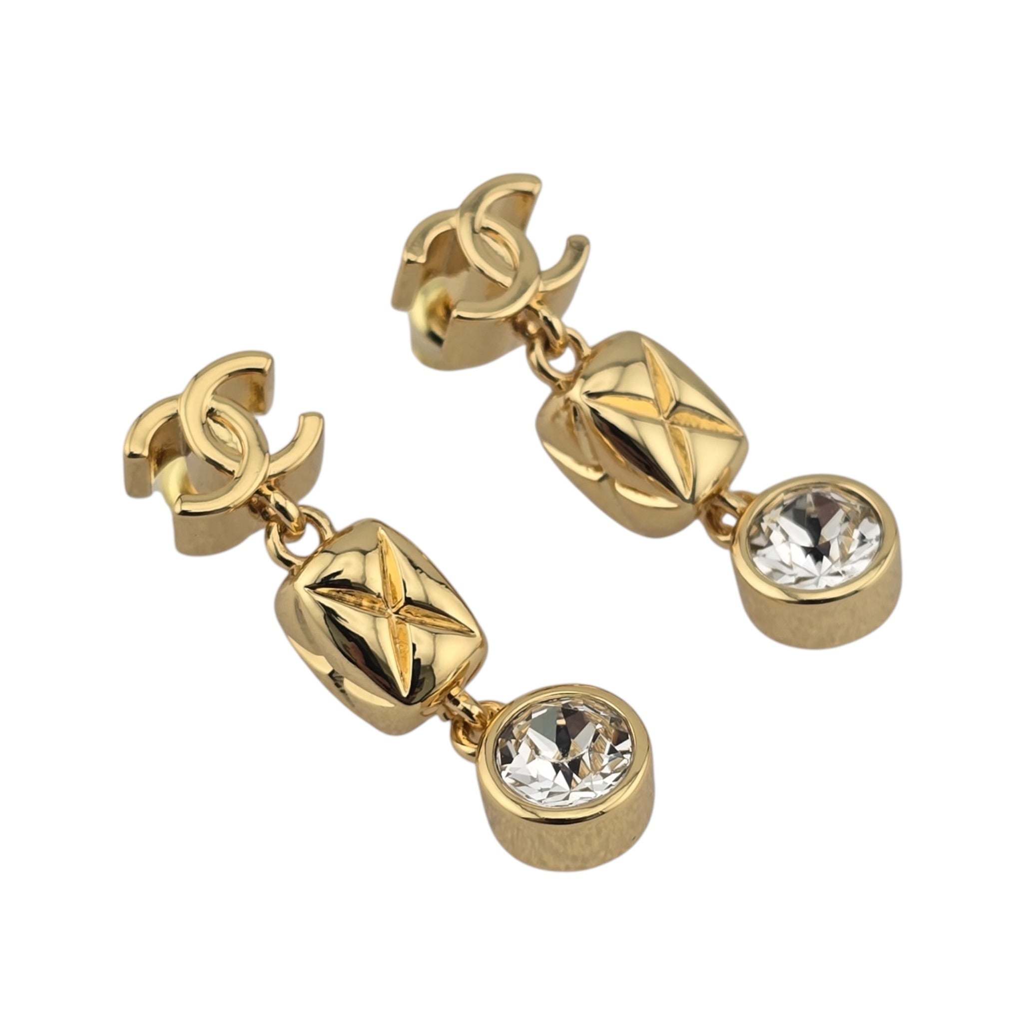 Chanel CC Pendant Crystal Drop Gold Earrings 2026 CHANEL