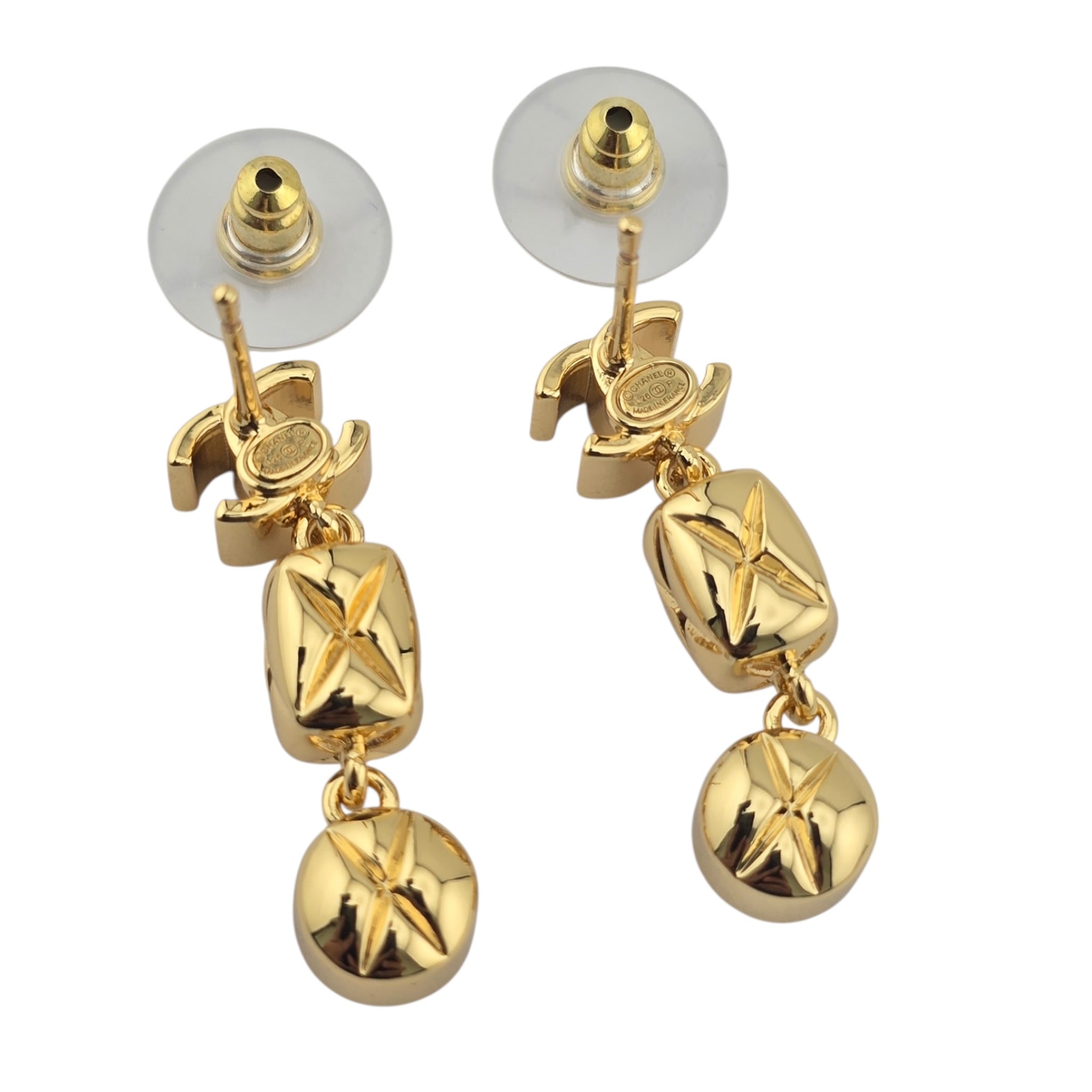 Chanel CC Pendant Crystal Drop Gold Earrings 2026 CHANEL