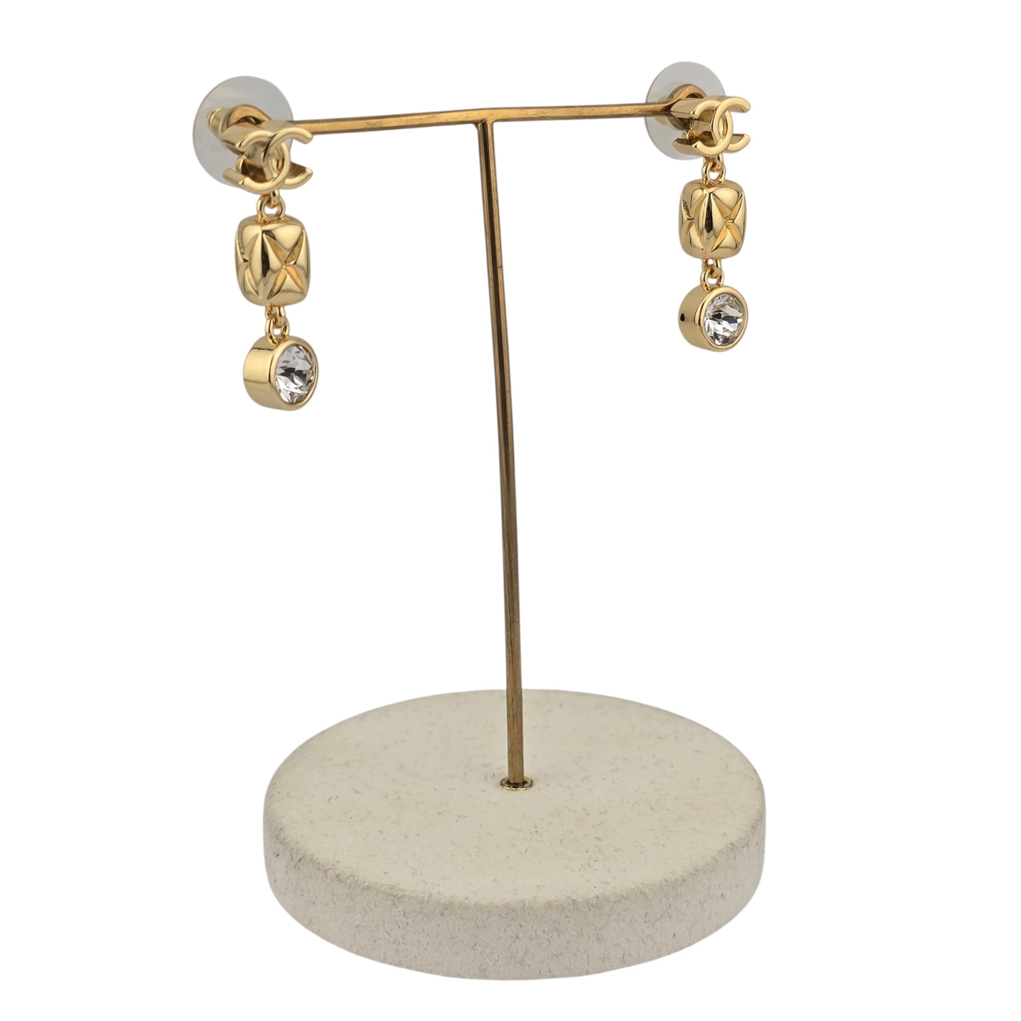 Chanel CC Pendant Crystal Drop Gold Earrings 2026 CHANEL
