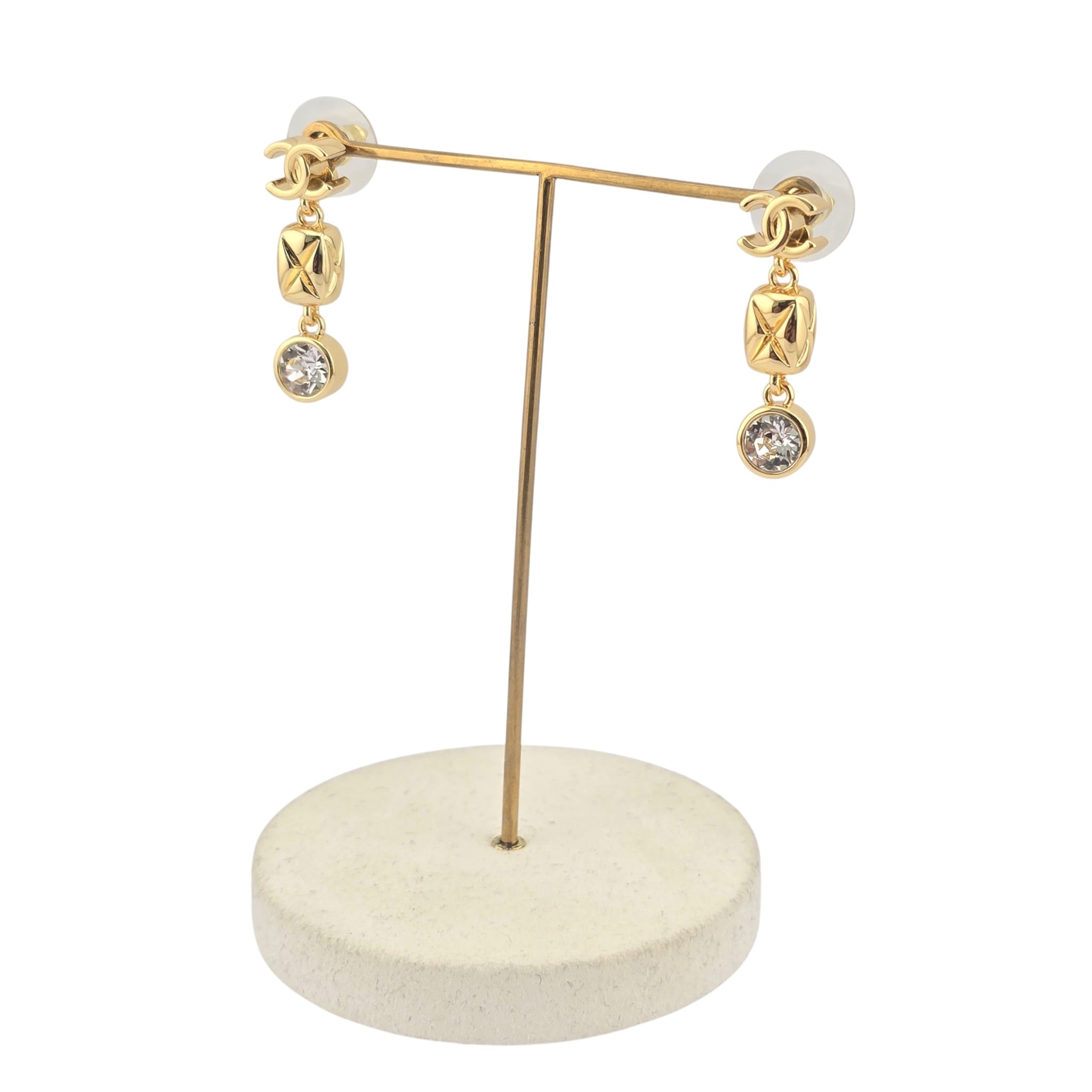 Chanel CC Pendant Crystal Drop Gold Earrings 2026 CHANEL