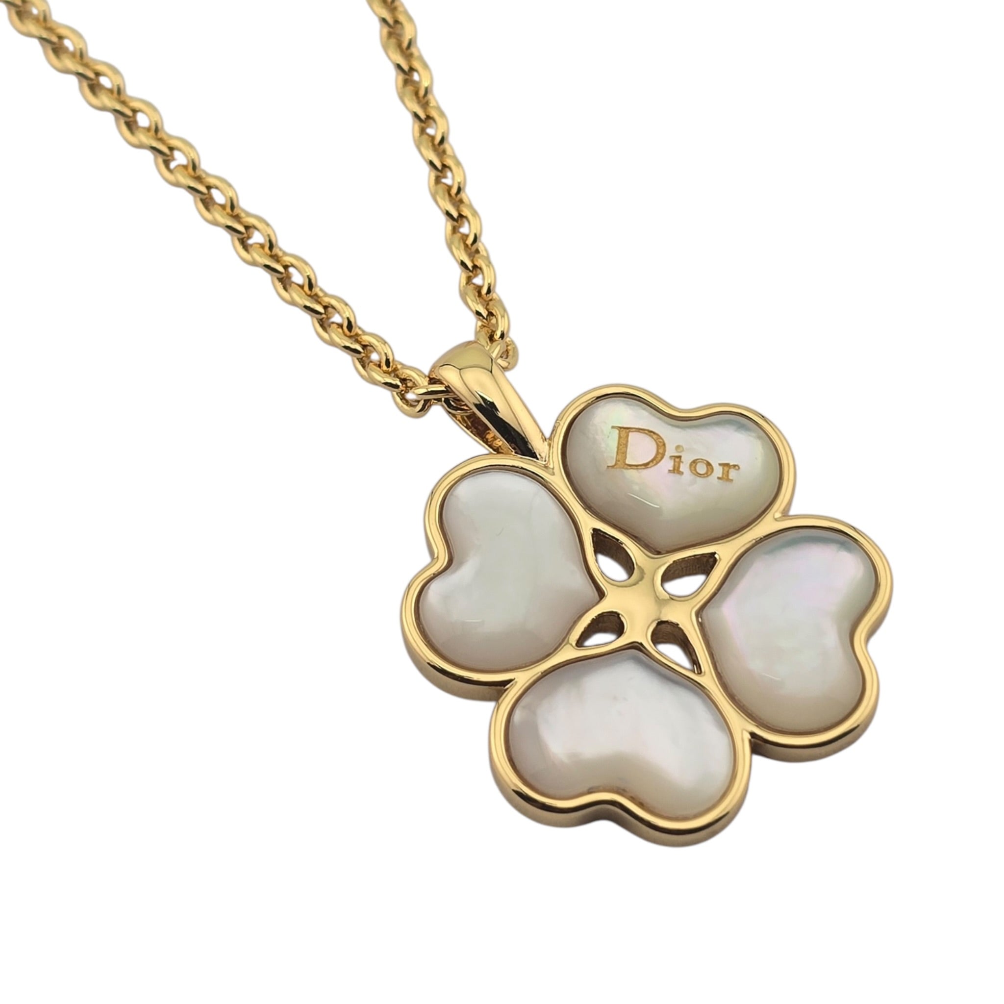 Christian Dior Clover Pendant Gold Necklace DIOR