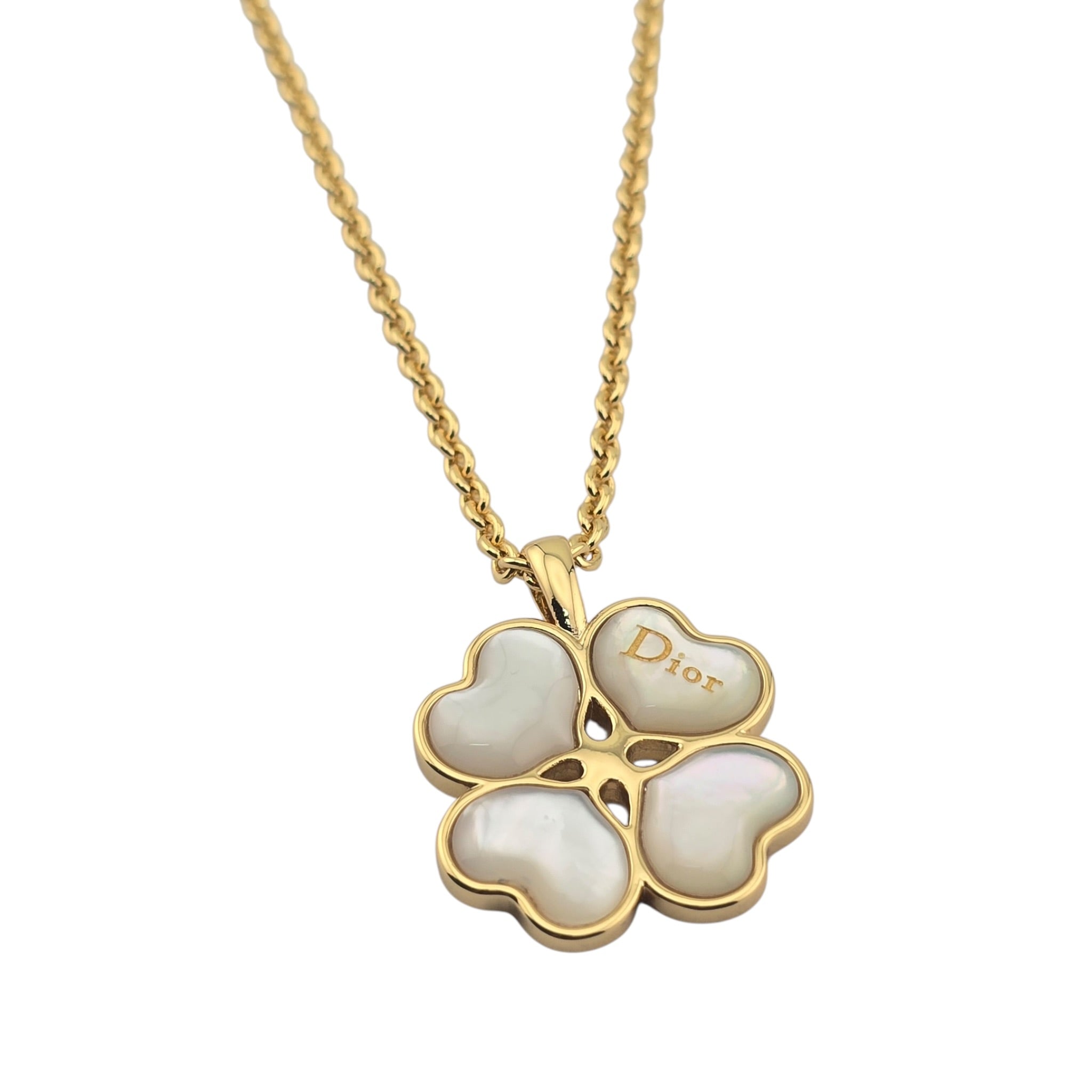 Christian Dior Clover Pendant Gold Necklace DIOR