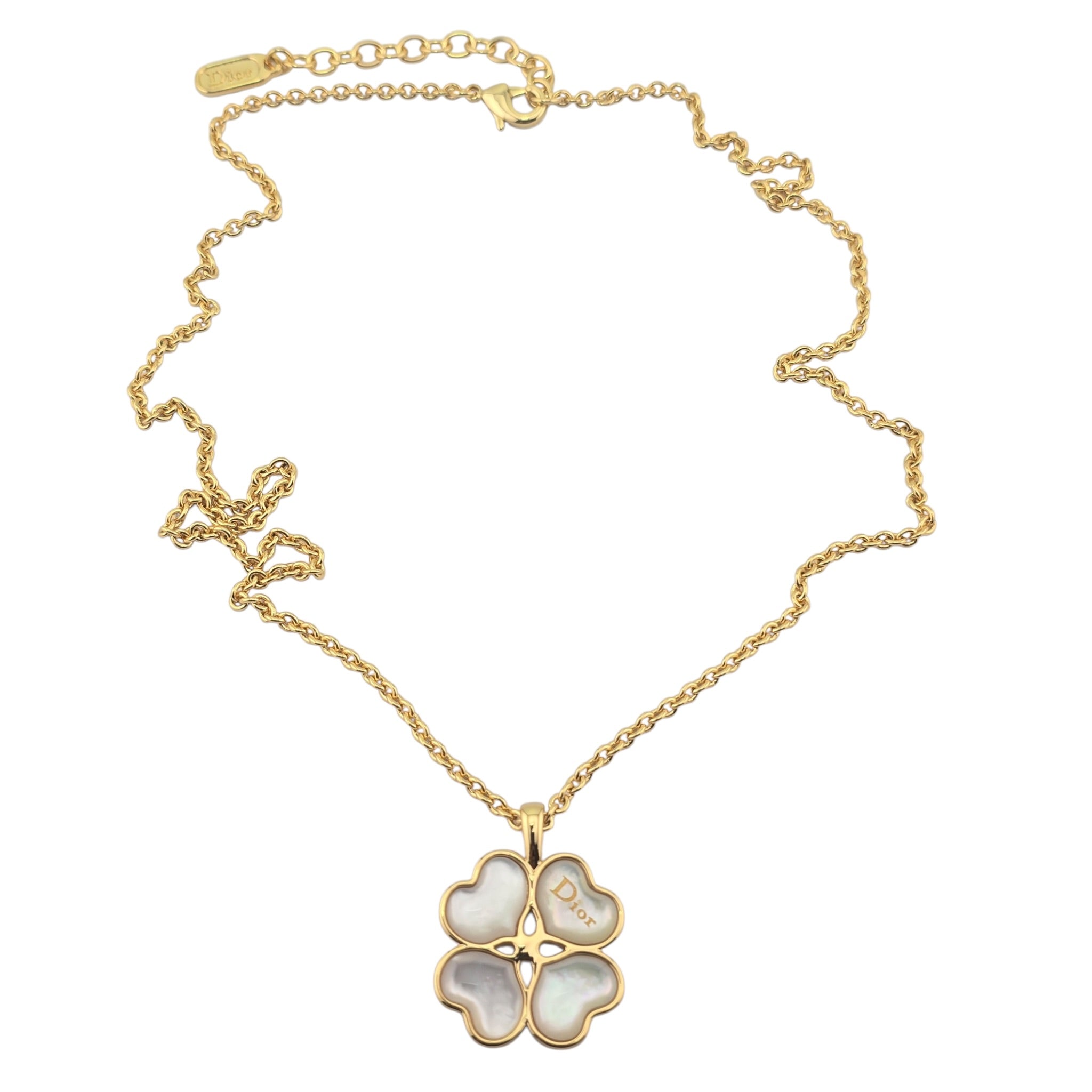 Christian Dior Clover Pendant Gold Necklace DIOR