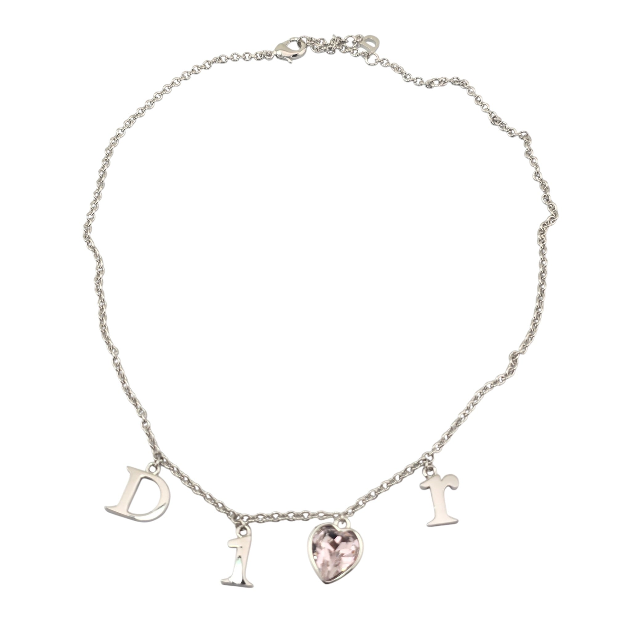 Christian Dior Pink Heart Silver Necklace DIOR