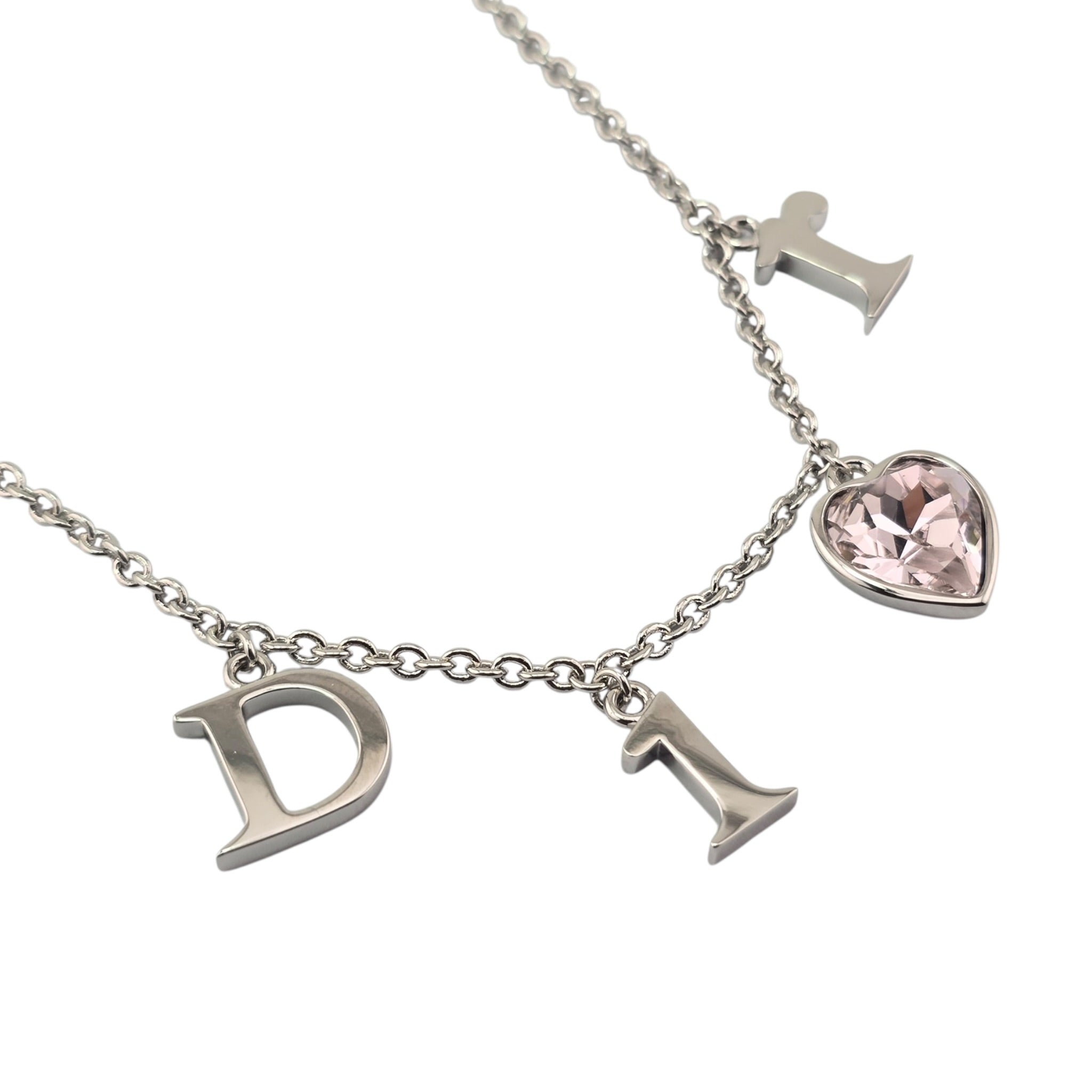 Christian Dior Pink Heart Silver Necklace DIOR