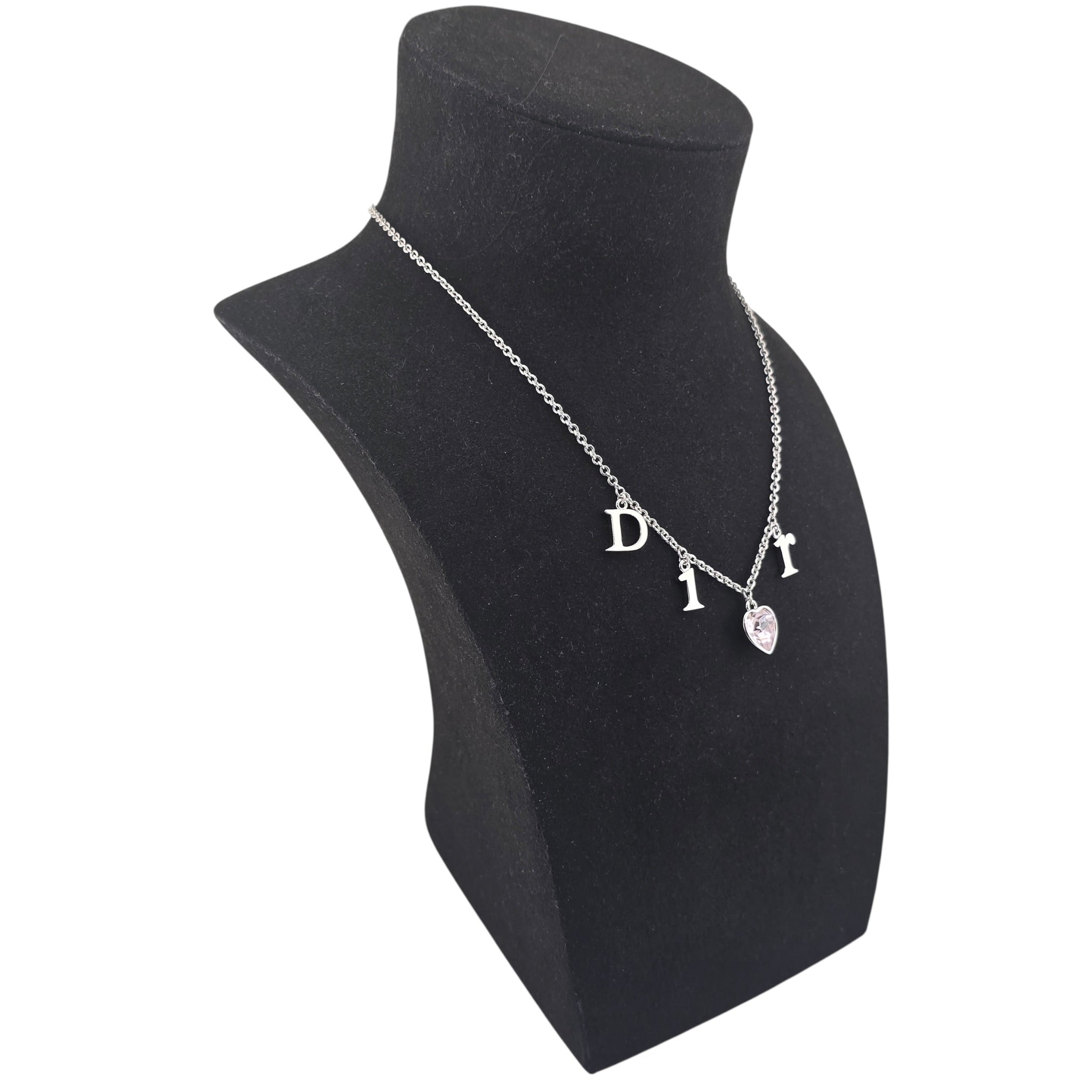Christian Dior Pink Heart Silver Necklace DIOR