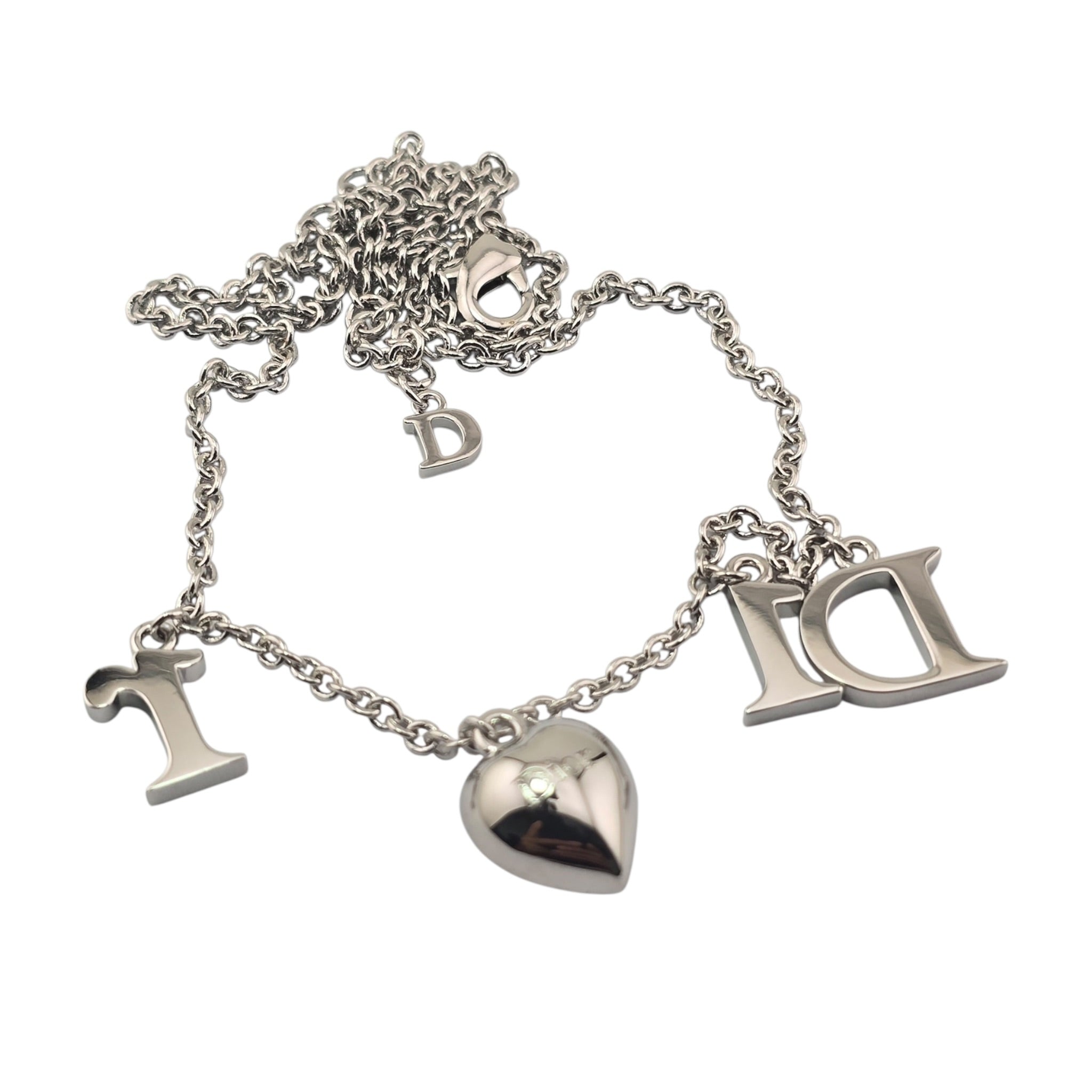 Christian Dior Pink Heart Silver Necklace DIOR