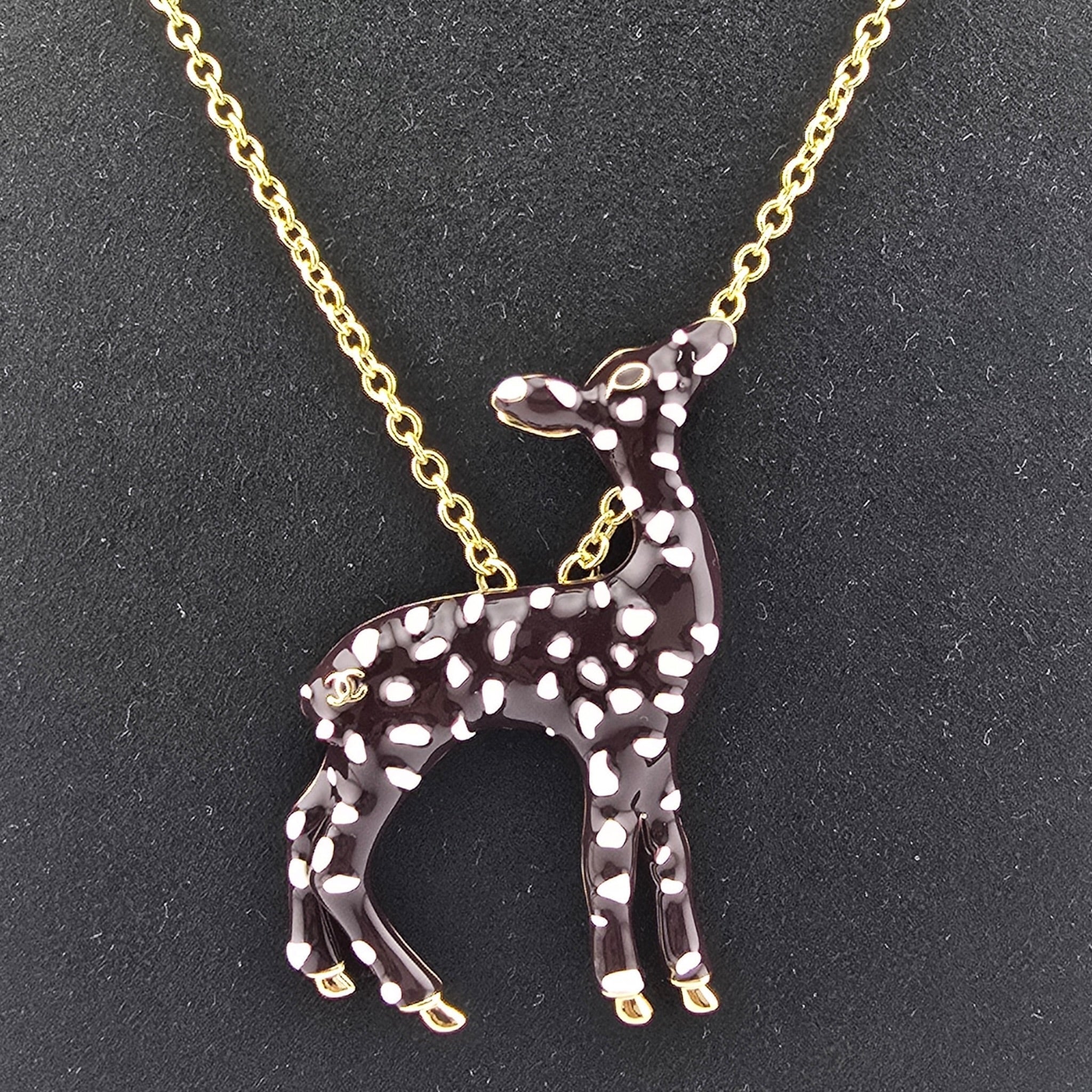 Chanel CC Deer Gold Maroon Necklace 2026 CHANEL