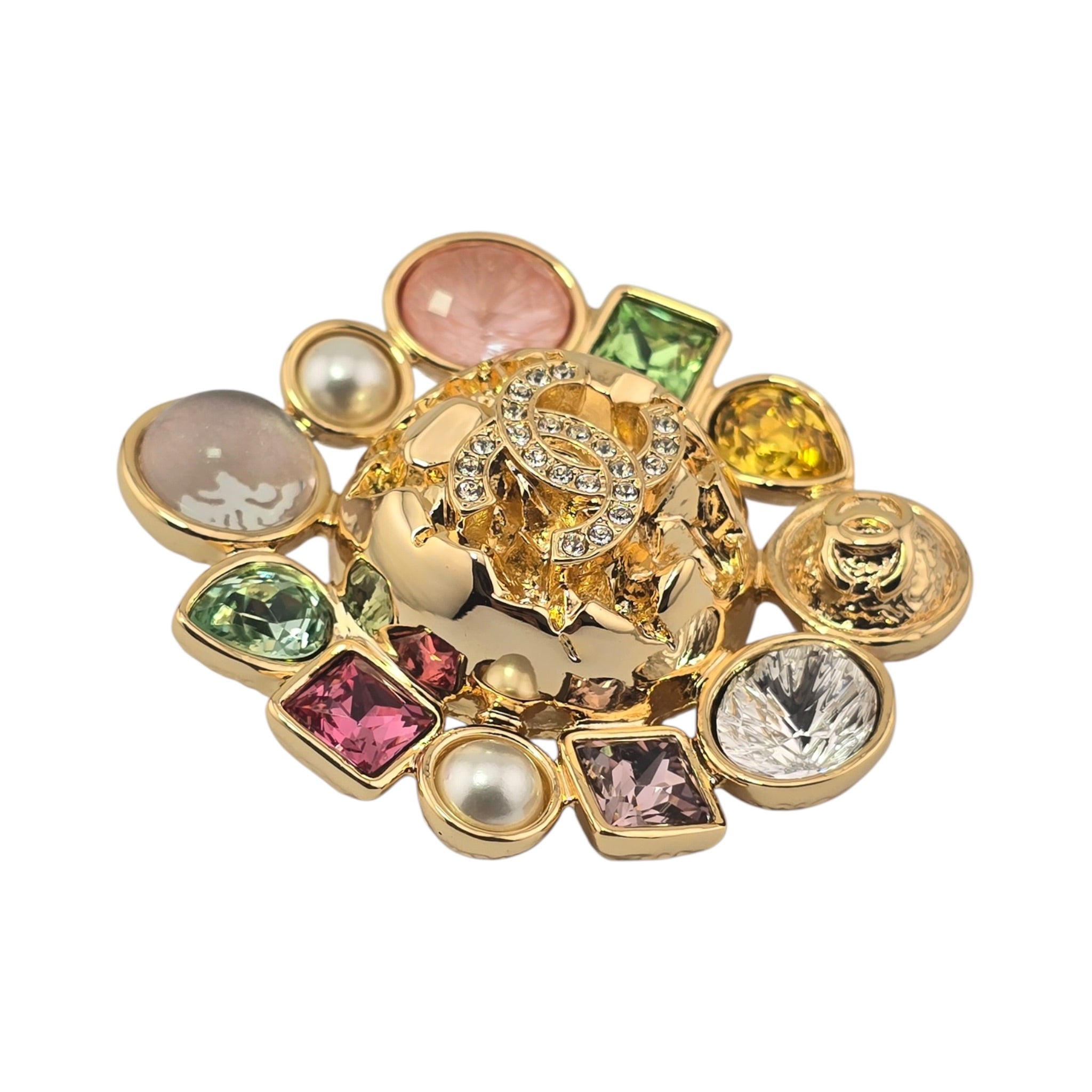 Chanel CC Multi Stone Stud Gold Brooch 2026 CHANEL