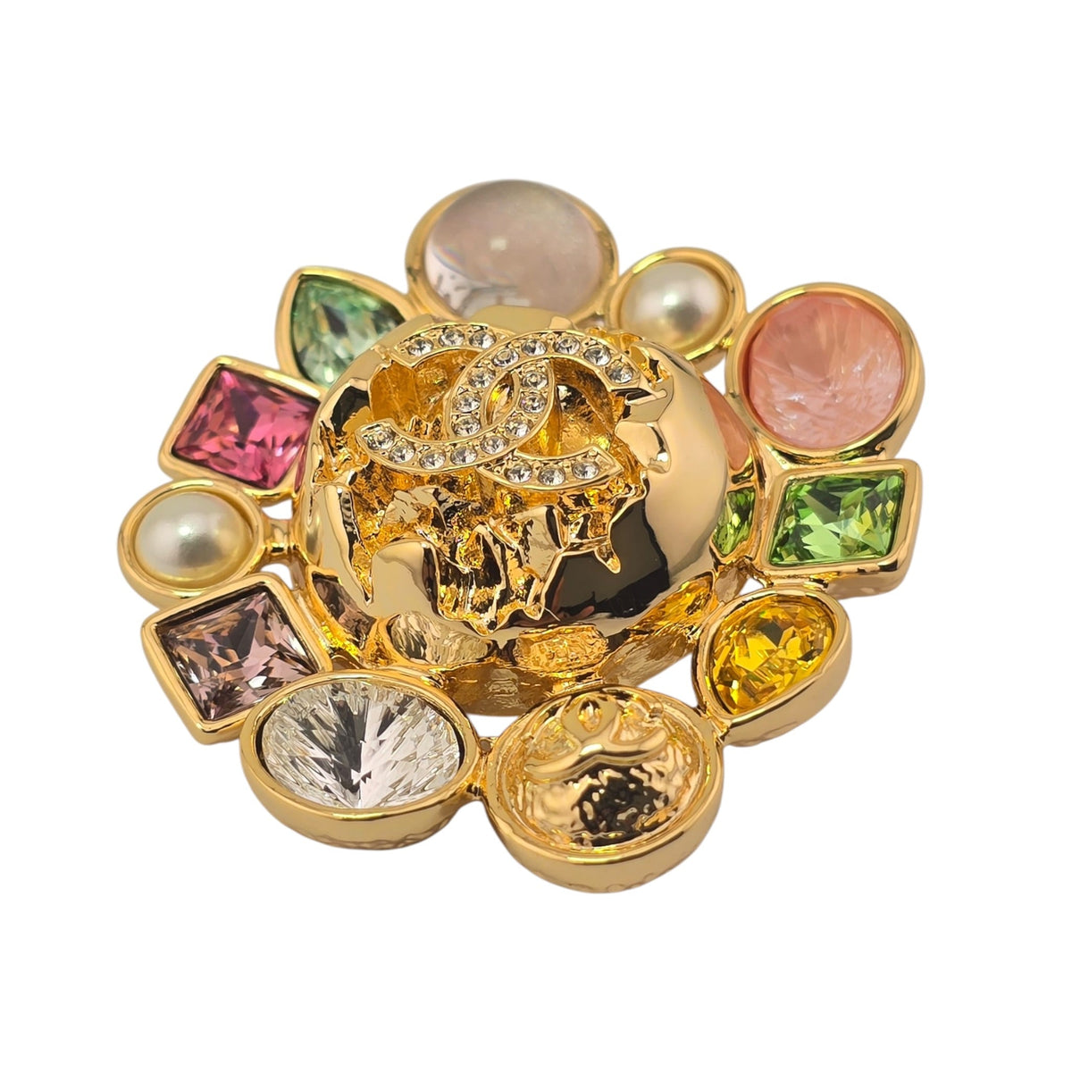 Chanel CC Multi Stone Stud Gold Brooch 2026 CHANEL