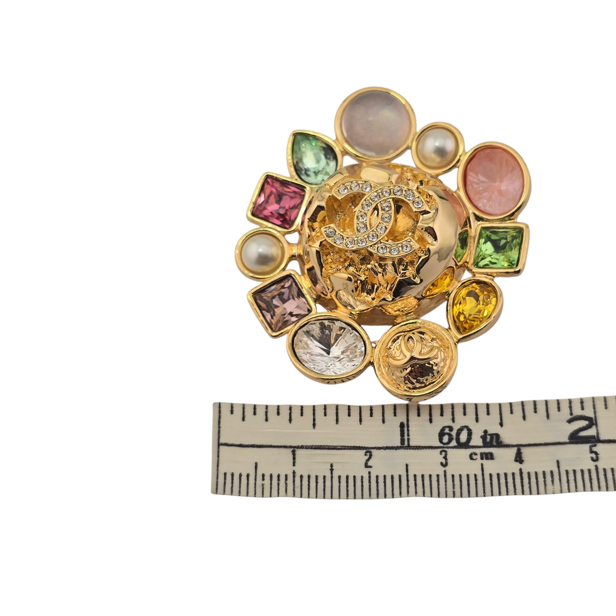 Chanel CC Multi Stone Stud Gold Brooch 2026 CHANEL