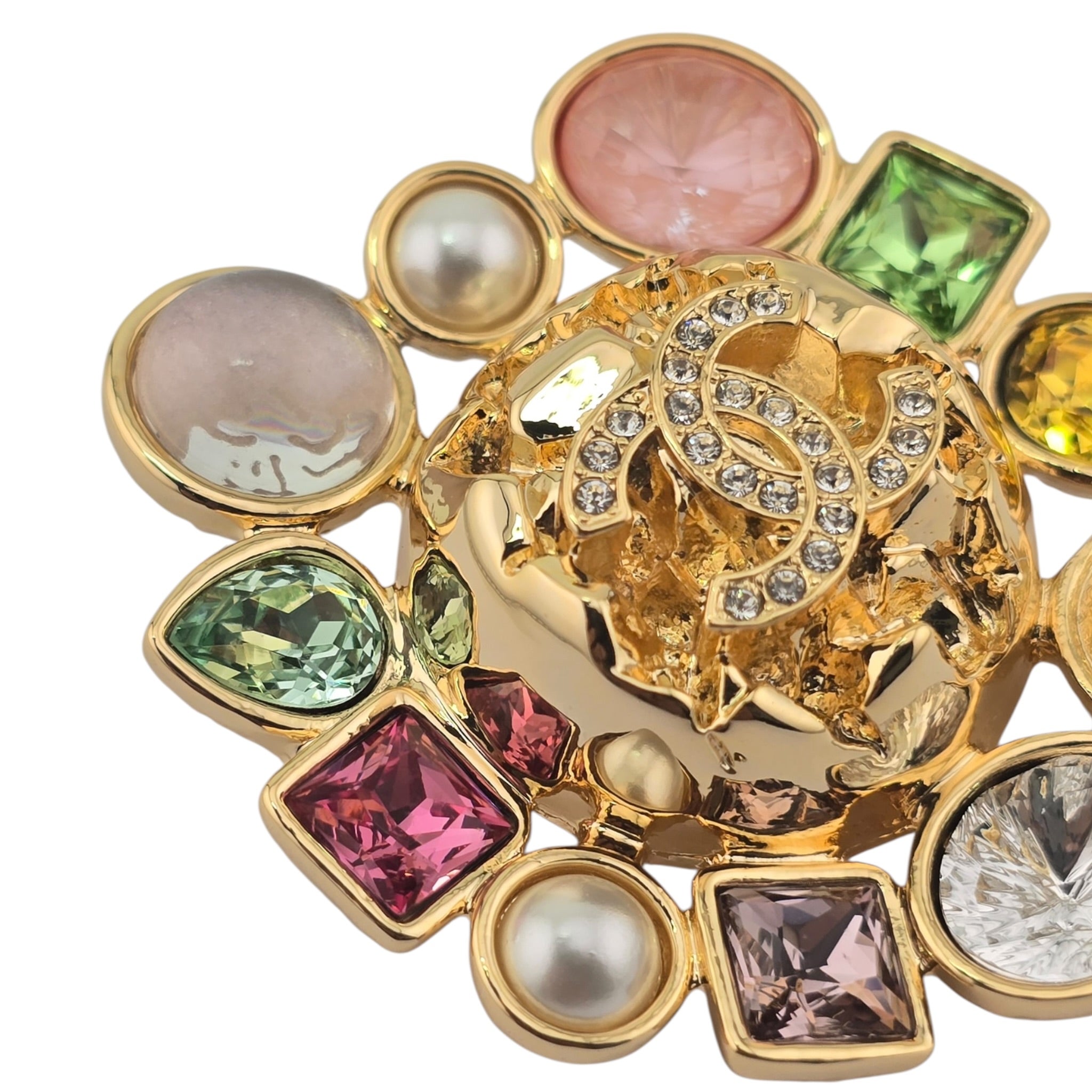 Chanel CC Multi Stone Stud Gold Brooch 2026 CHANEL