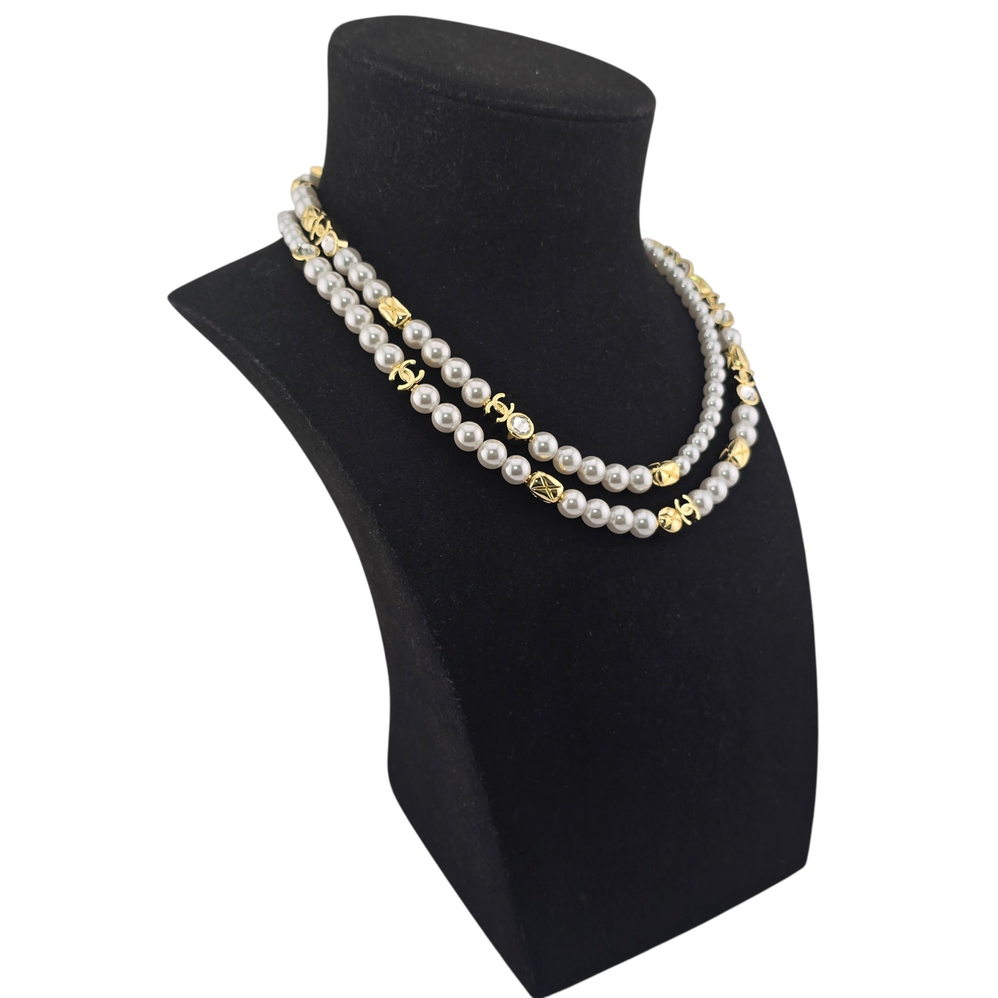 Chanel CC Faux Pearl Gold Long Necklace 2026 CHANEL
