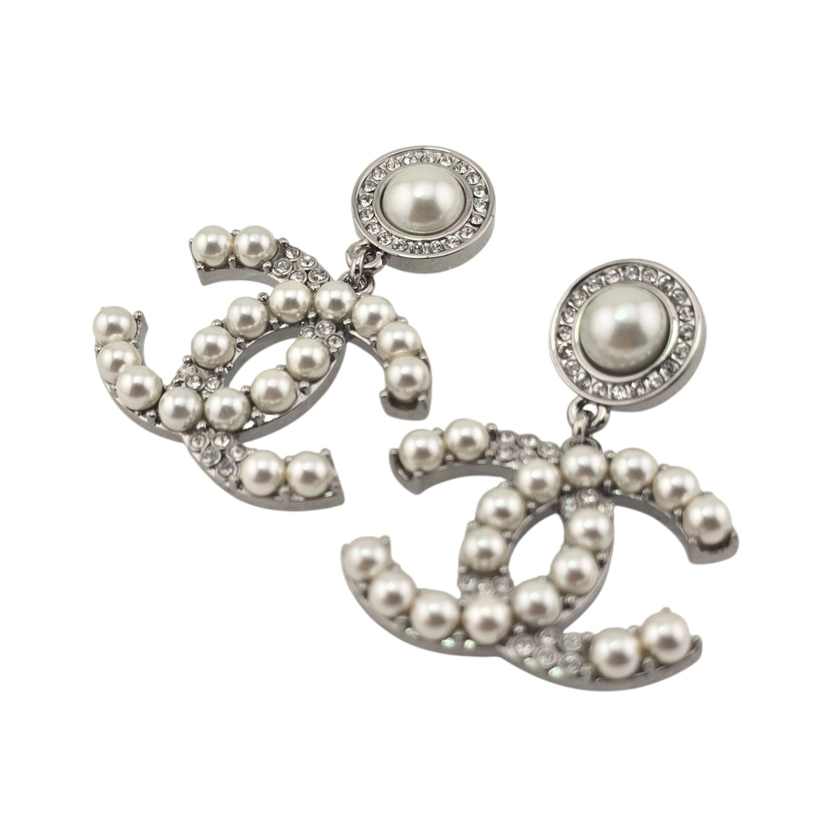 Chanel CC Ruthenium Crystal Pearl Drop Earrings 2021 CHANEL
