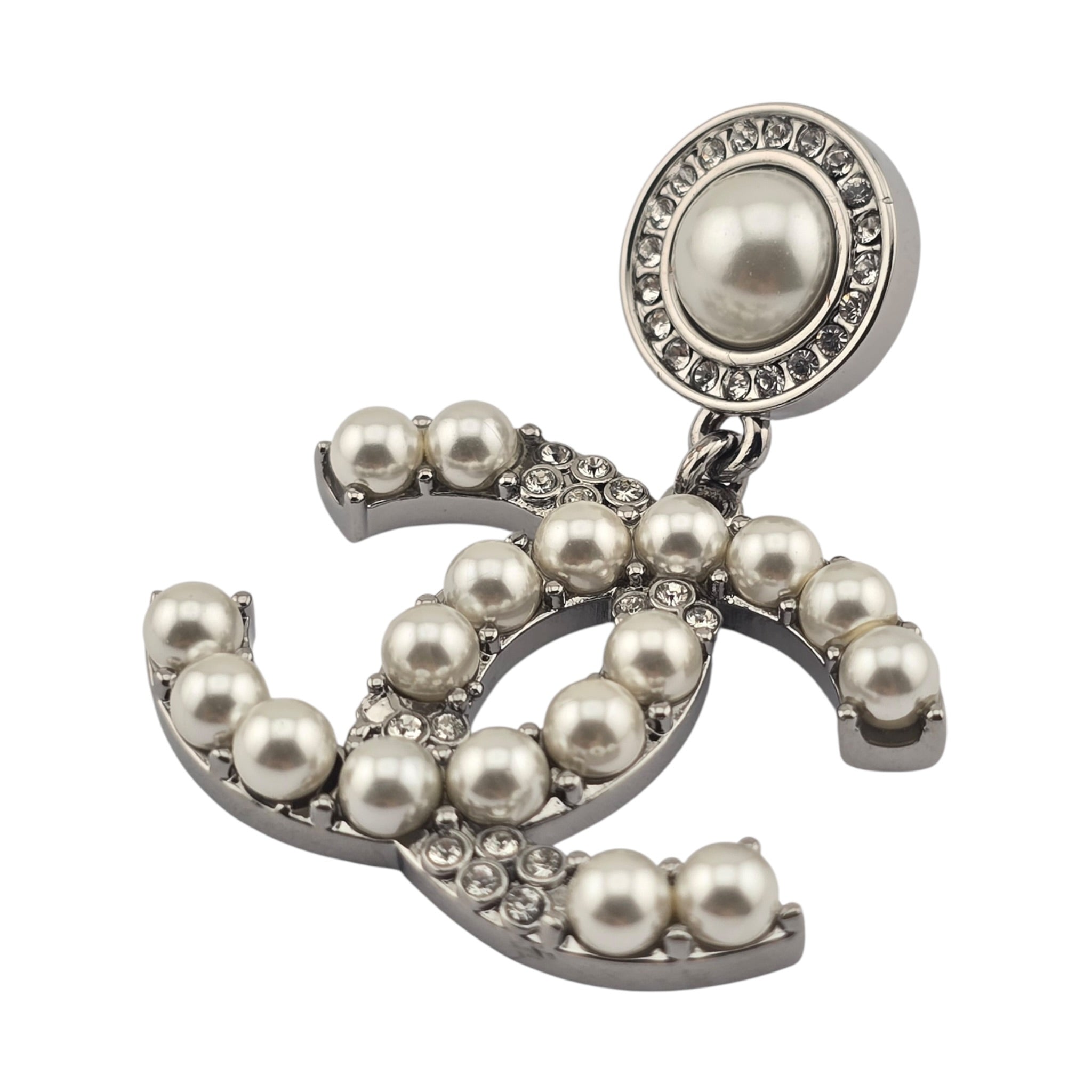 Chanel CC Ruthenium Crystal Pearl Drop Earrings 2021 CHANEL