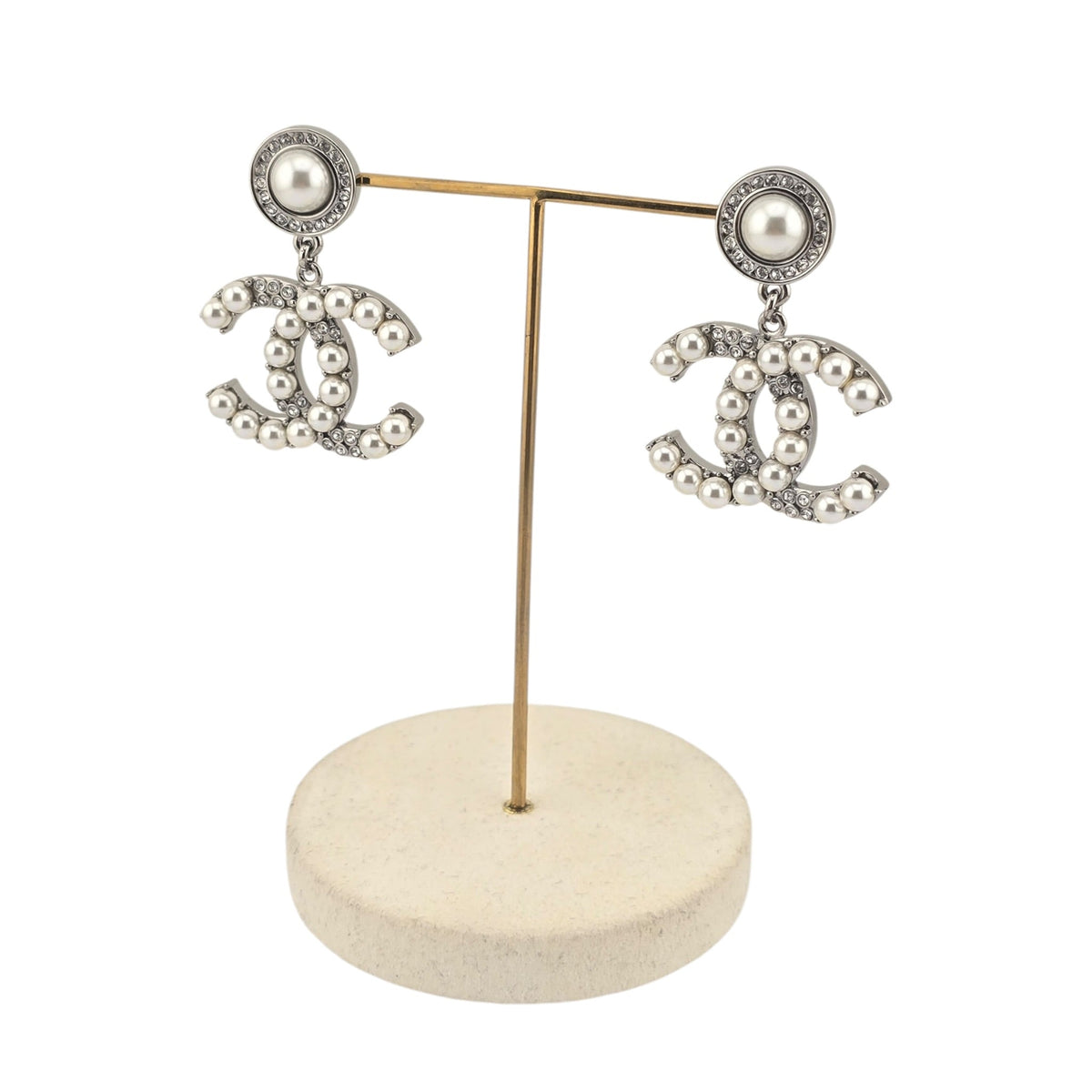 Chanel CC Ruthenium Crystal Pearl Drop Earrings 2021 CHANEL