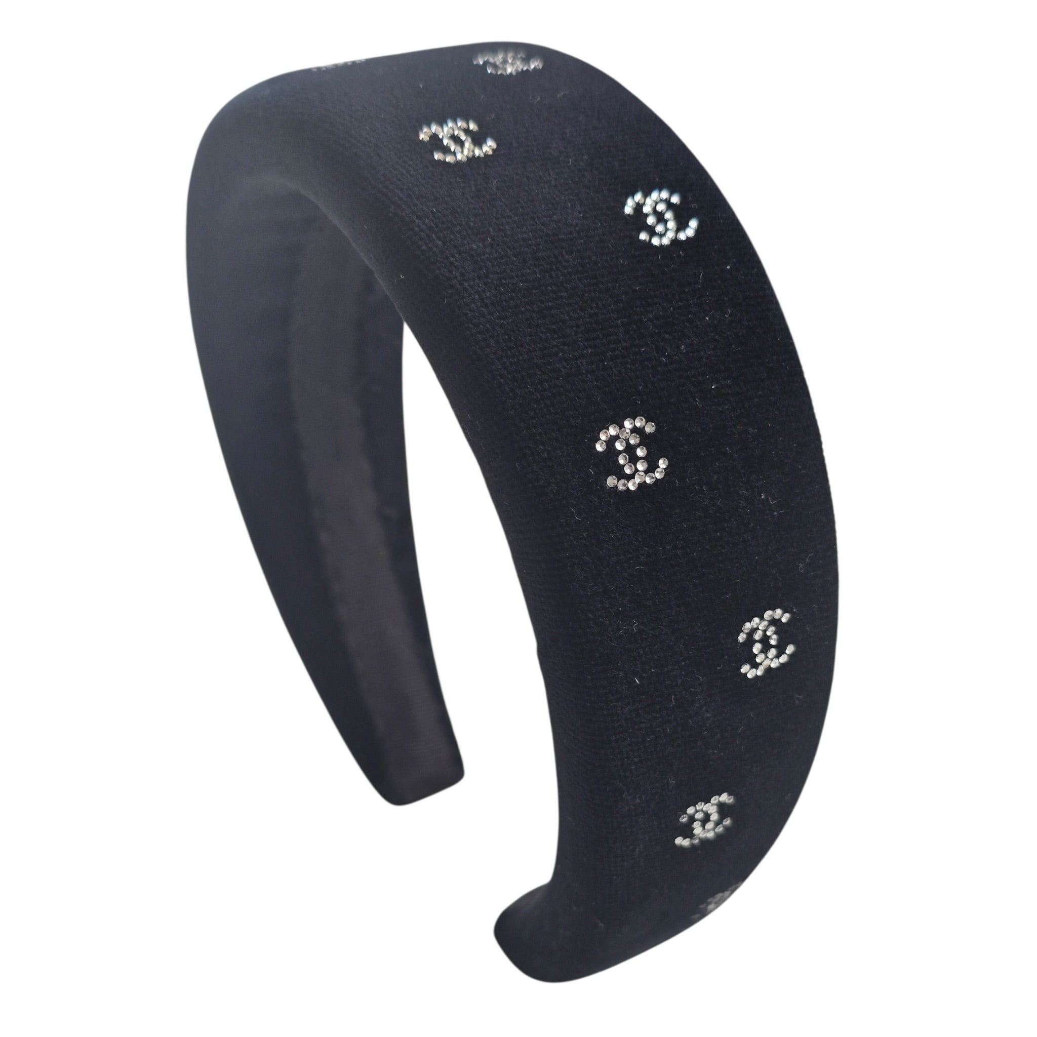 Chanel CC Velvet Strass Black Headband CHANEL