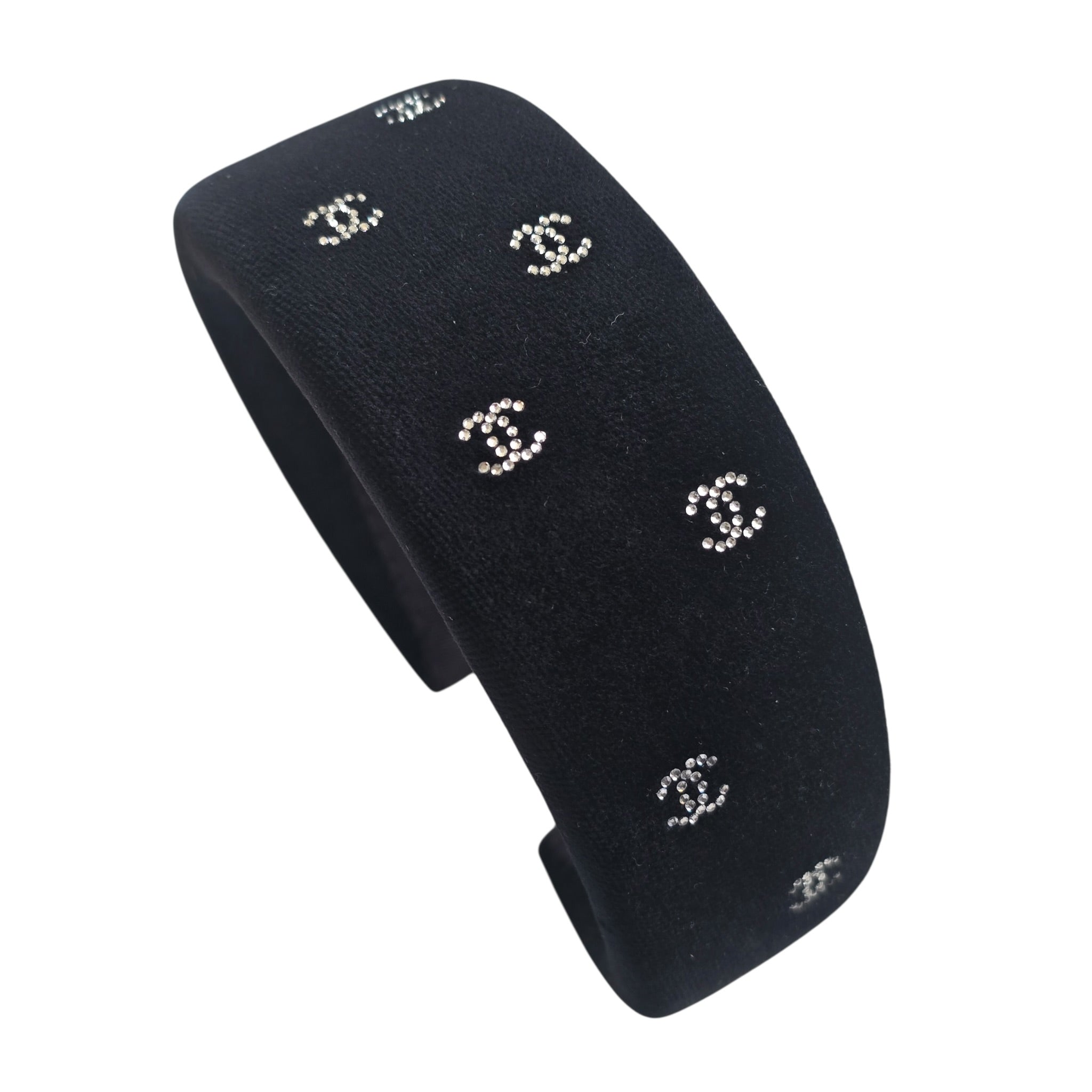 Chanel CC Velvet Strass Black Headband CHANEL