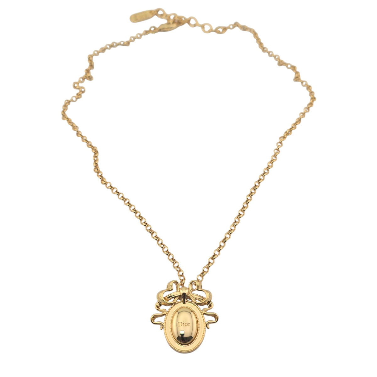 Christian Dior Gold Bow Oval Pendant Necklace DIOR