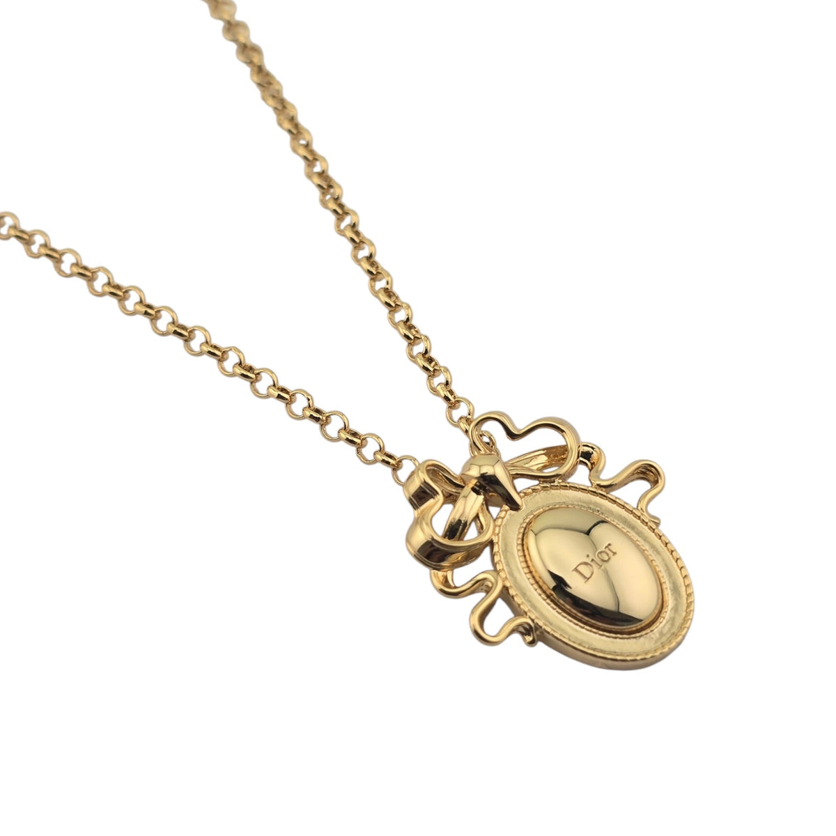 Christian Dior Gold Bow Oval Pendant Necklace DIOR