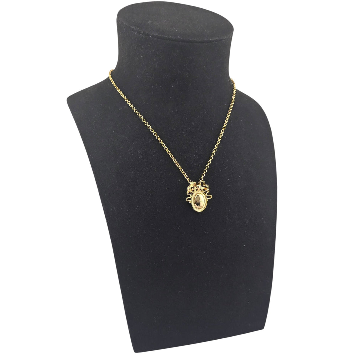 Christian Dior Gold Bow Oval Pendant Necklace DIOR
