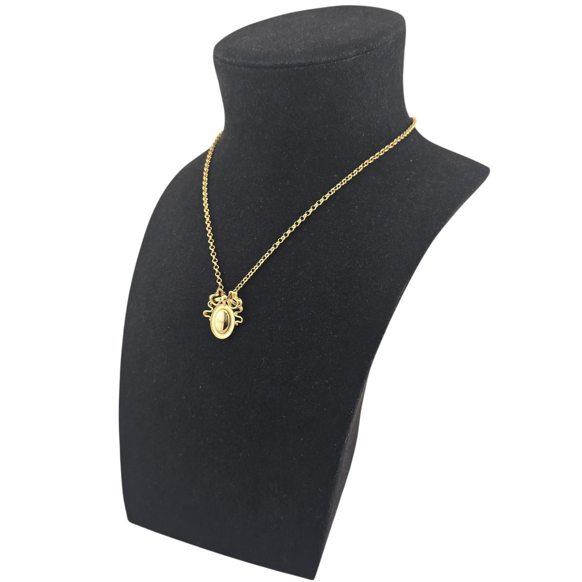 Christian Dior Gold Bow Oval Pendant Necklace DIOR