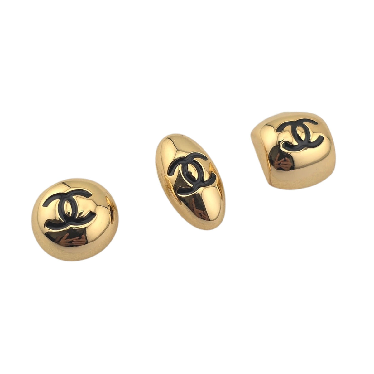 Chanel CC Metal Resin 3 Piece Earrings Gold Black 2026 CHANEL