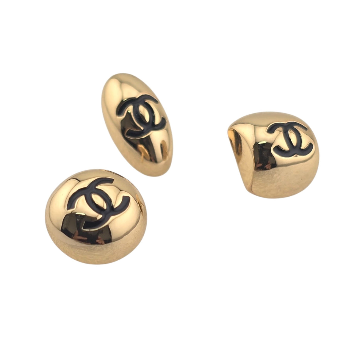 Chanel CC Metal Resin 3 Piece Earrings Gold Black 2026 CHANEL