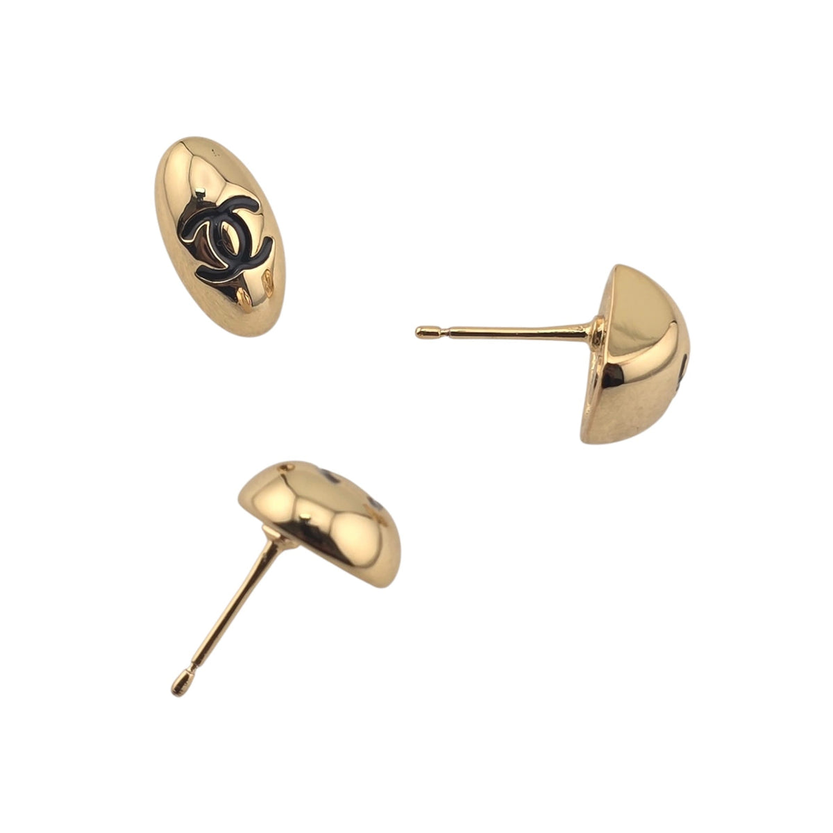 Chanel CC Metal Resin 3 Piece Earrings Gold Black 2026 CHANEL
