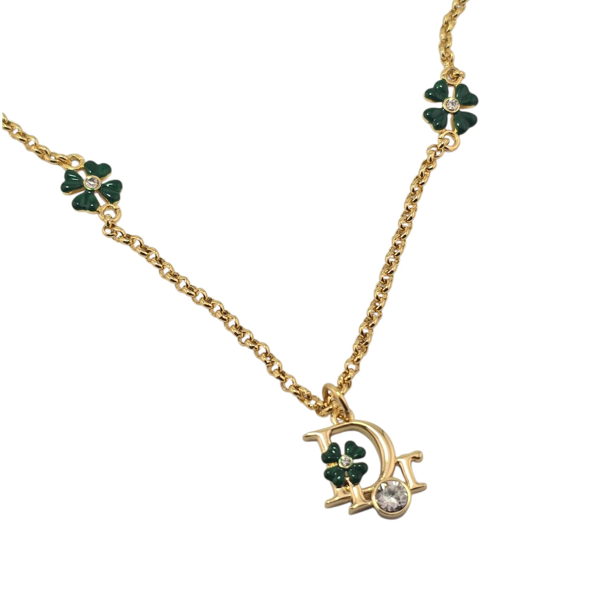 Christian Dior Precious Clover Gold Green Necklace DIOR