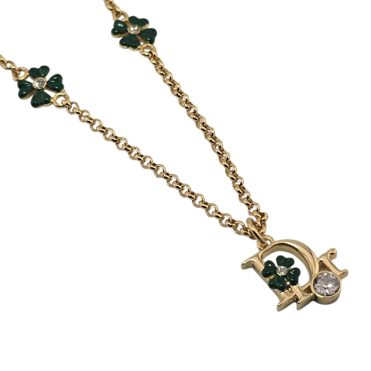 Christian Dior Precious Clover Gold Green Necklace DIOR