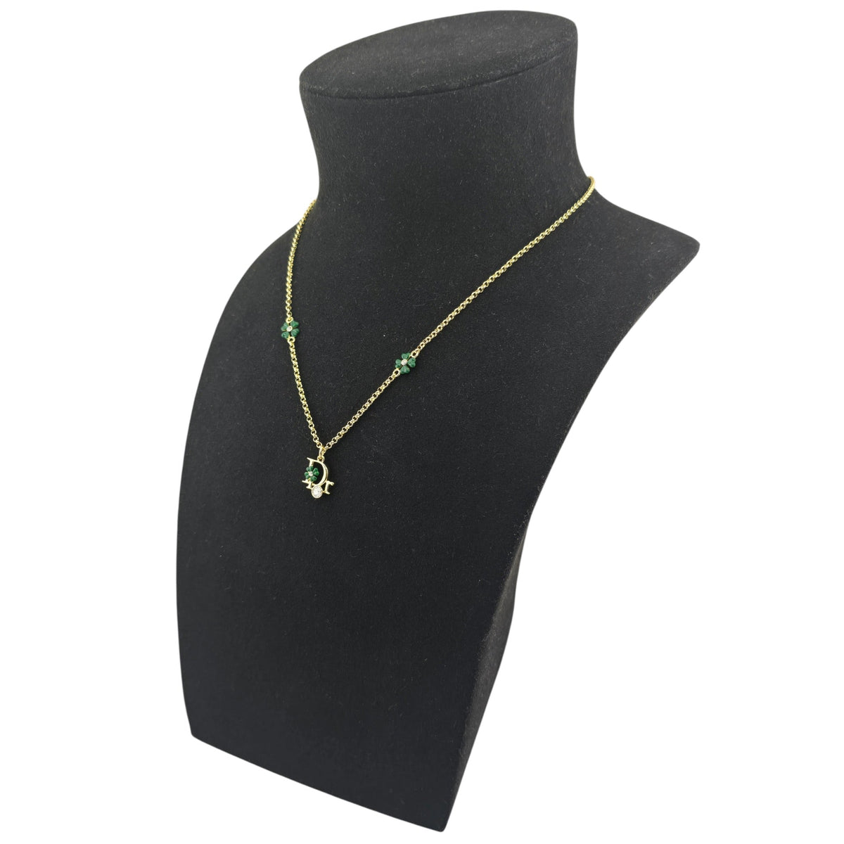 Christian Dior Precious Clover Gold Green Necklace DIOR