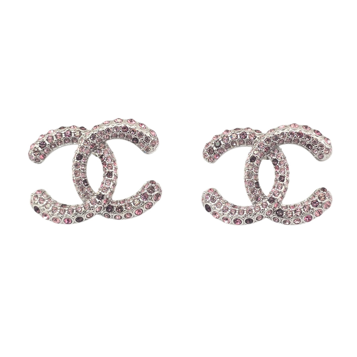 Chanel CC Silver Stud Pink Crystal Earrings 2026 CHANEL