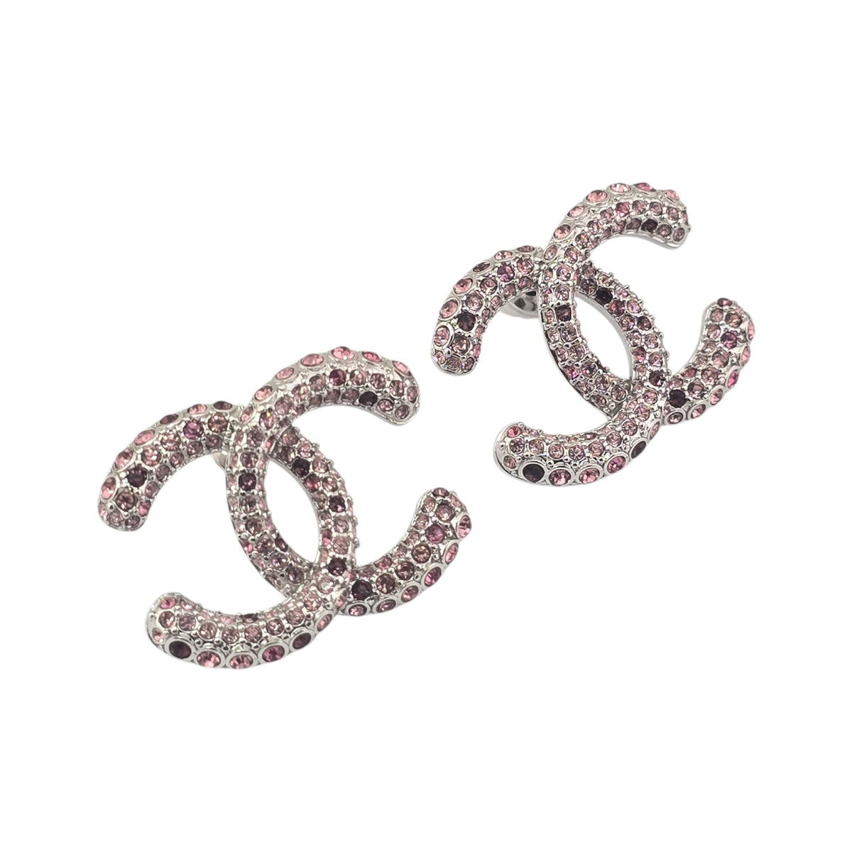 Chanel CC Silver Stud Pink Crystal Earrings 2026 CHANEL