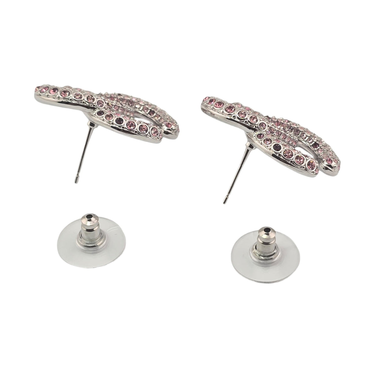 Chanel CC Silver Stud Pink Crystal Earrings 2026 CHANEL