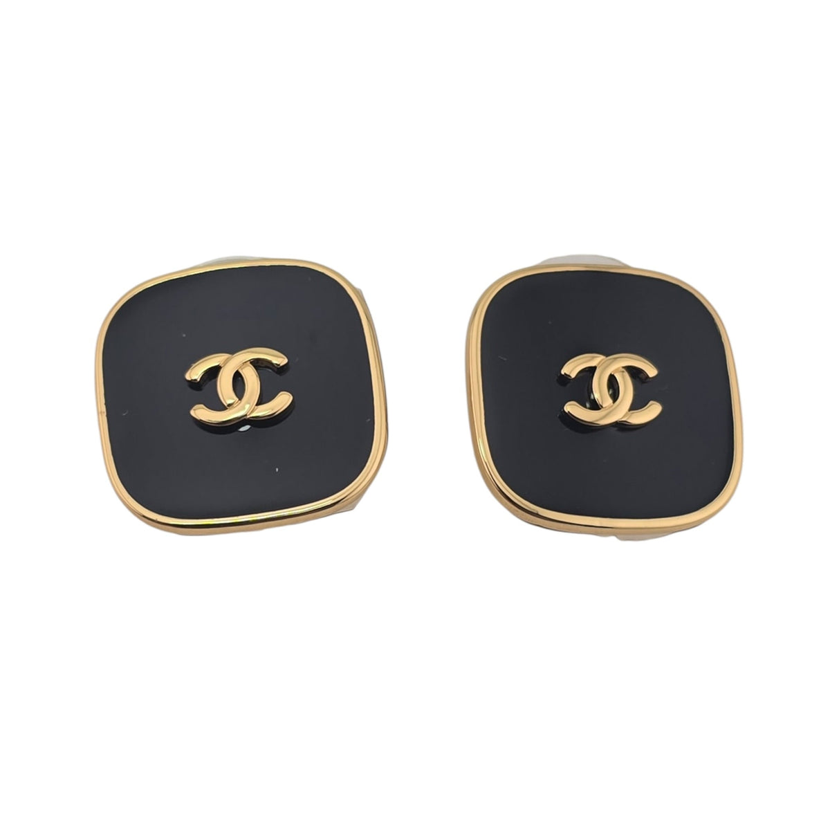 Chanel CC Gold Black Square Resin Earrings 2026 CHANEL