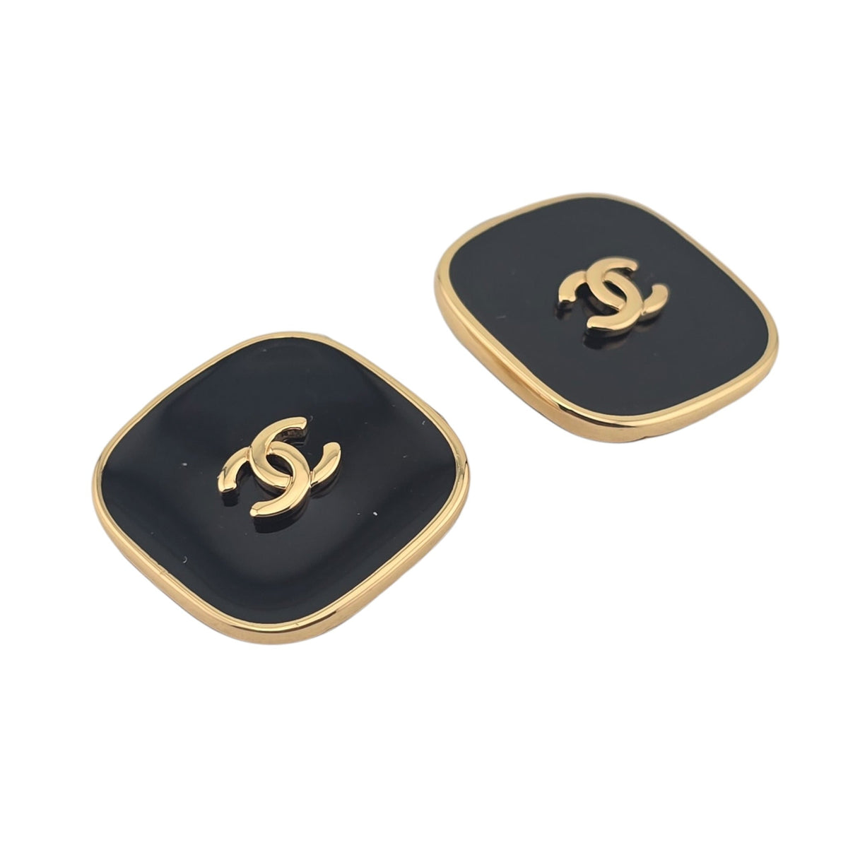 Chanel CC Gold Black Square Resin Earrings 2026 CHANEL