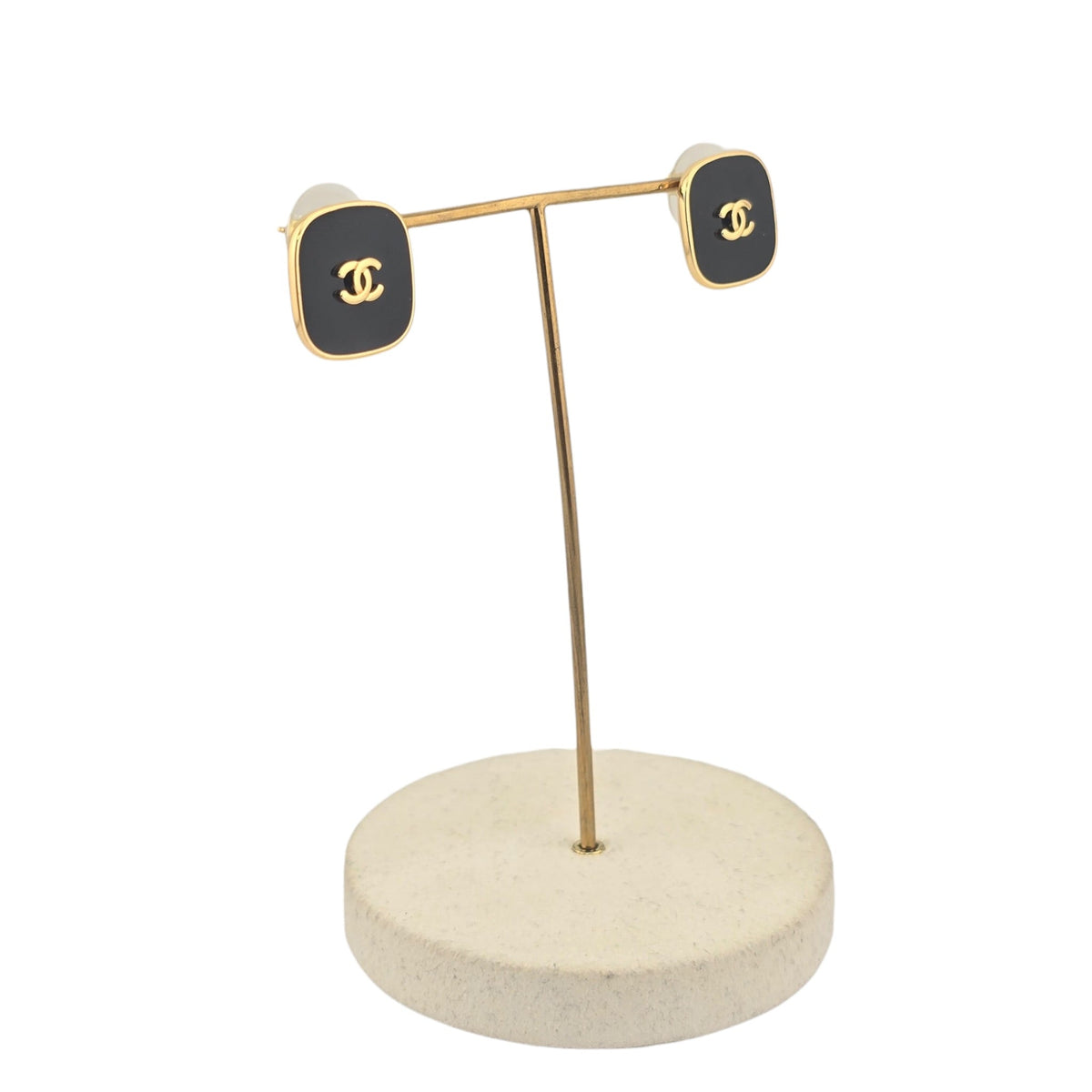 Chanel CC Gold Black Square Resin Earrings 2026 CHANEL