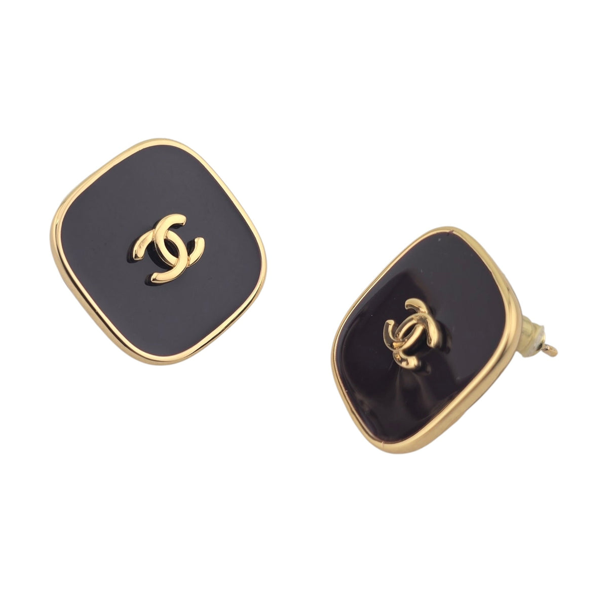 Chanel CC Gold Black Square Resin Earrings 2026 CHANEL
