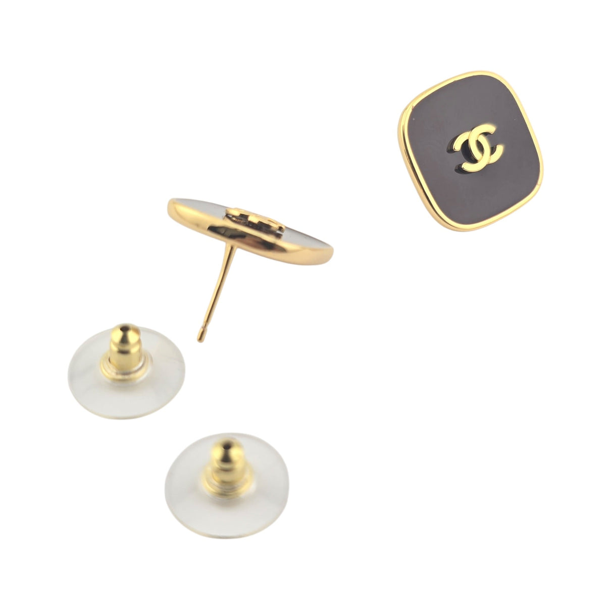 Chanel CC Gold Black Square Resin Earrings 2026 CHANEL