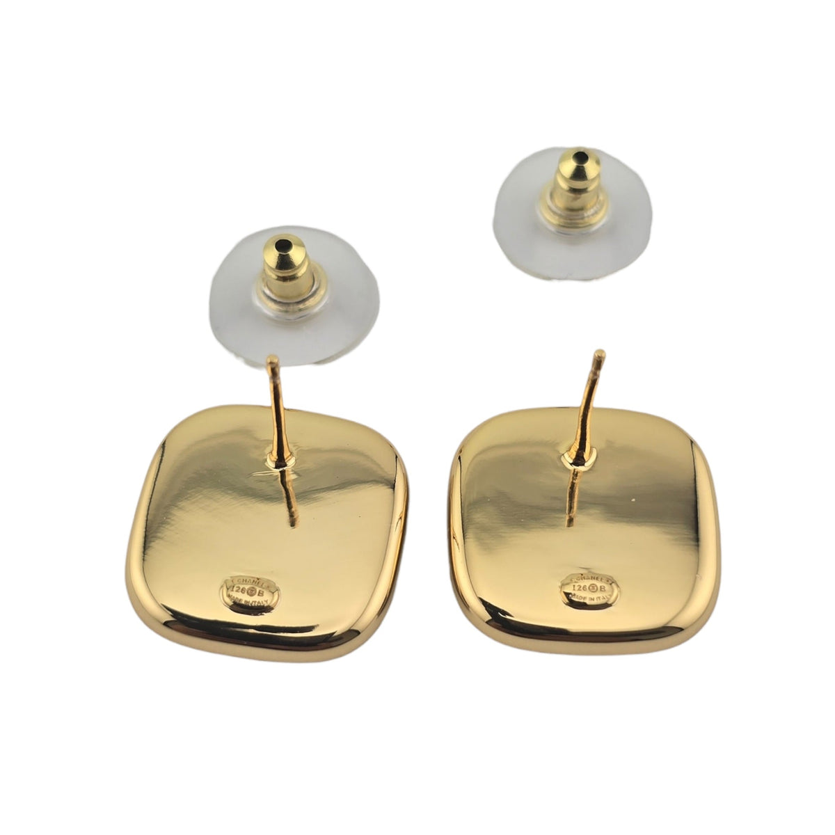 Chanel CC Gold Black Square Resin Earrings 2026 CHANEL