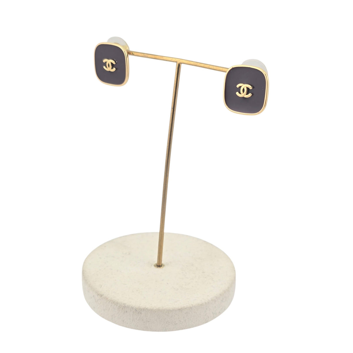 Chanel CC Gold Black Square Resin Earrings 2026 CHANEL