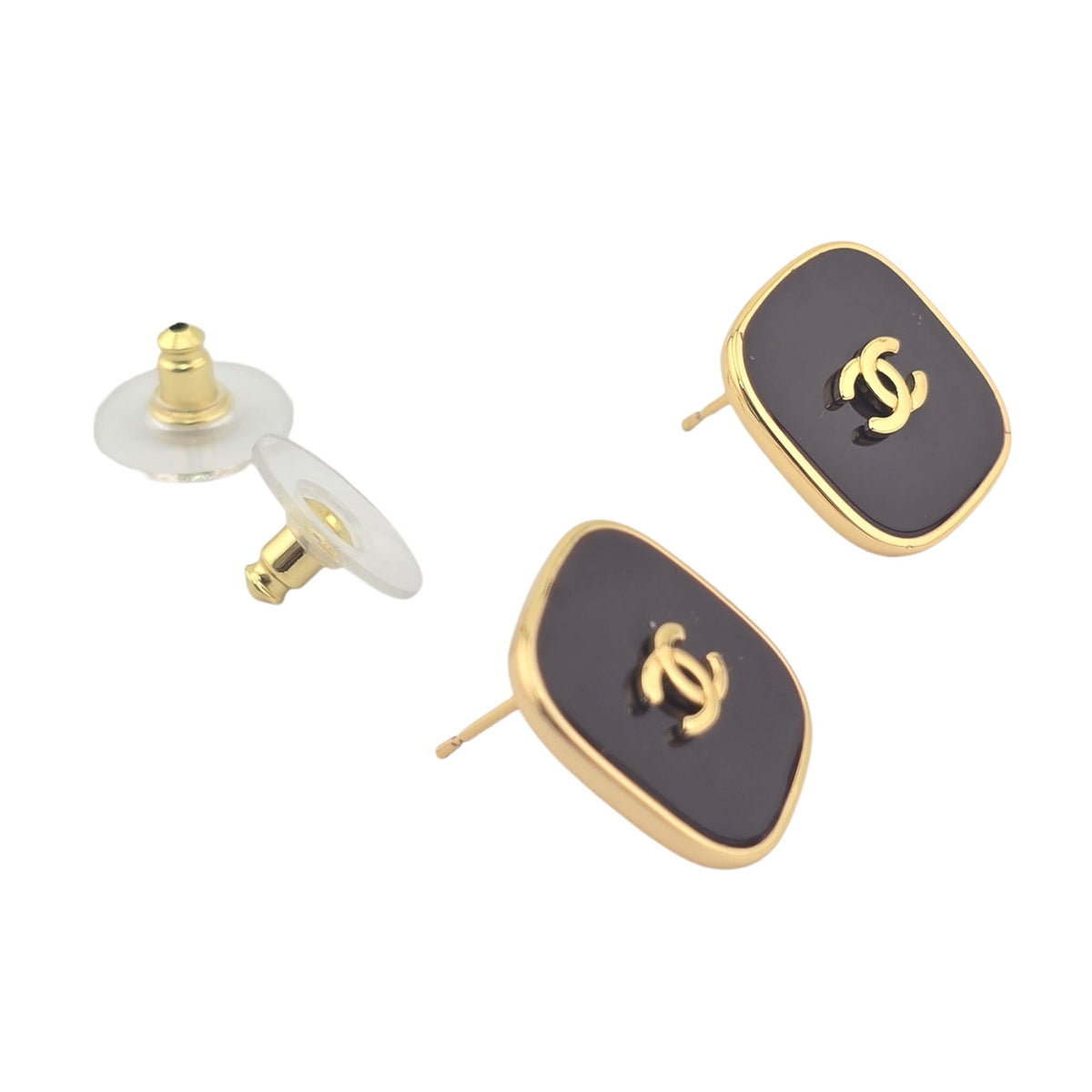 Chanel CC Gold Black Square Resin Earrings 2026 CHANEL