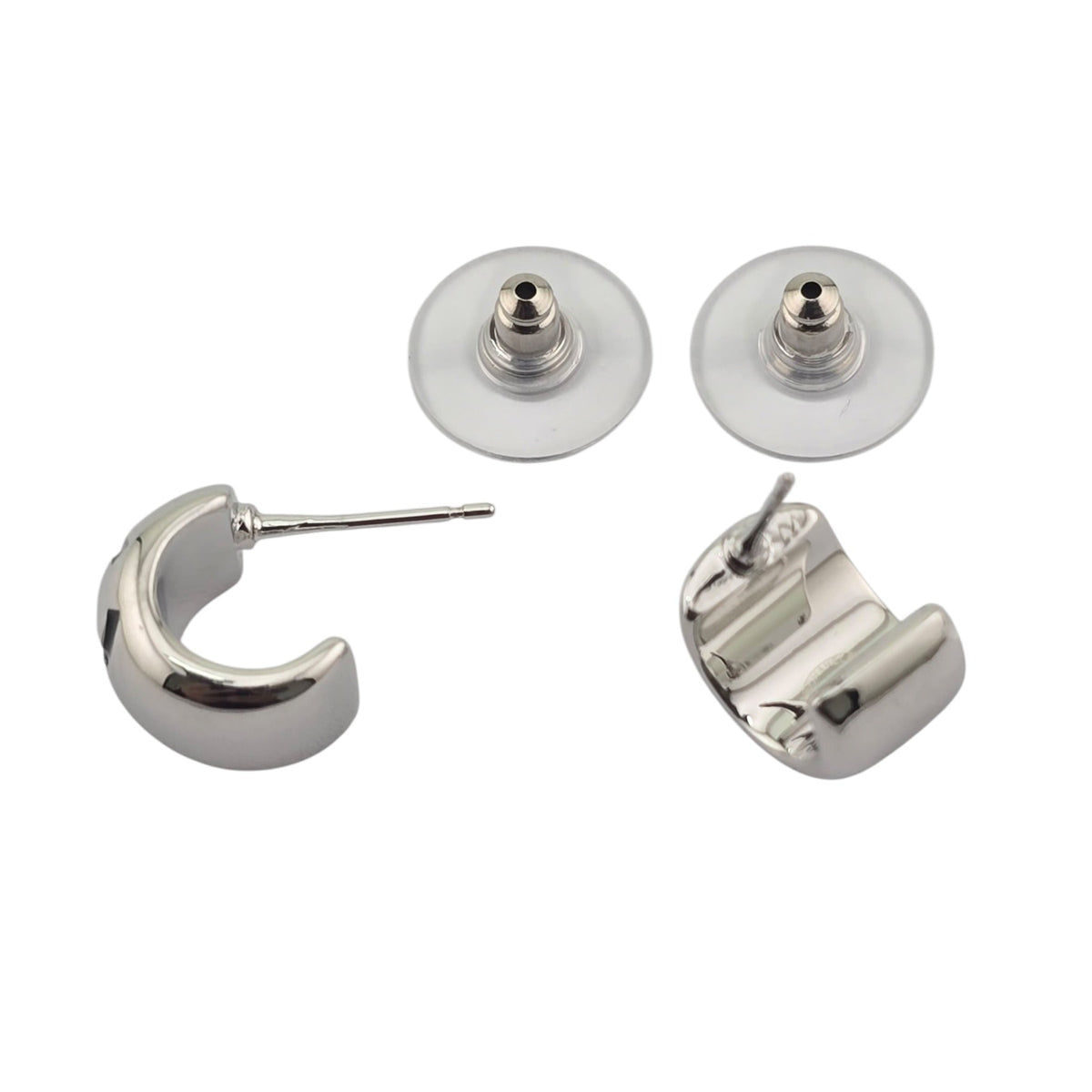 Chanel CC Metal Resin Stud Earrings Silver Black 2026 CHANEL