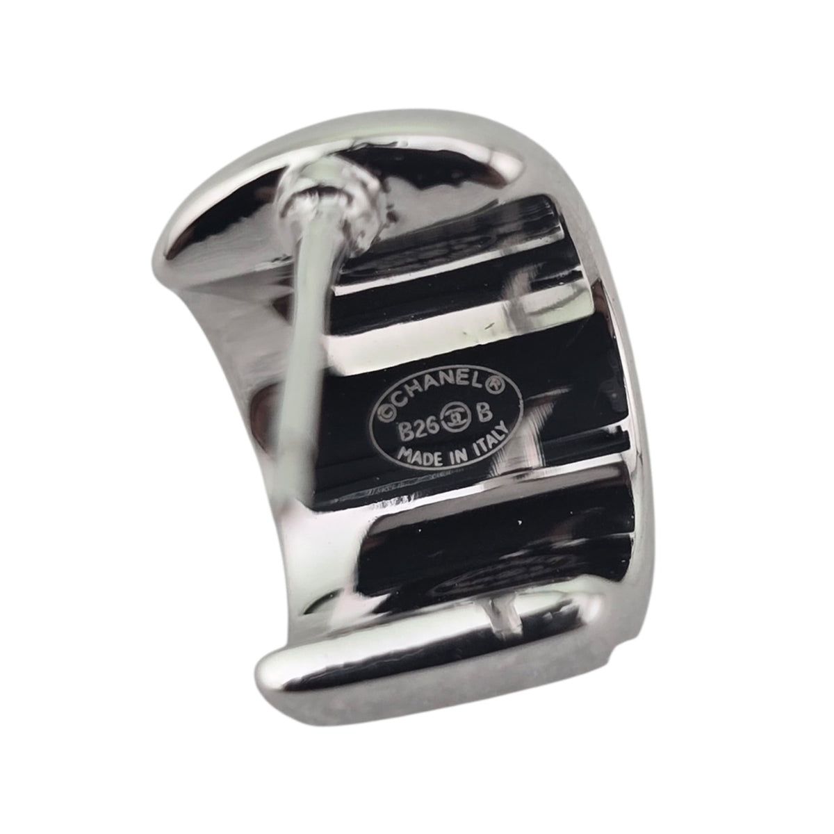Chanel CC Metal Resin Stud Earrings Silver Black 2026 CHANEL