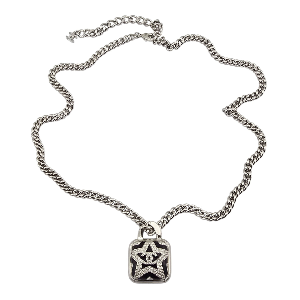 Chanel CC Silver Square Crystal Star Pendant Necklace 2023 CHANEL